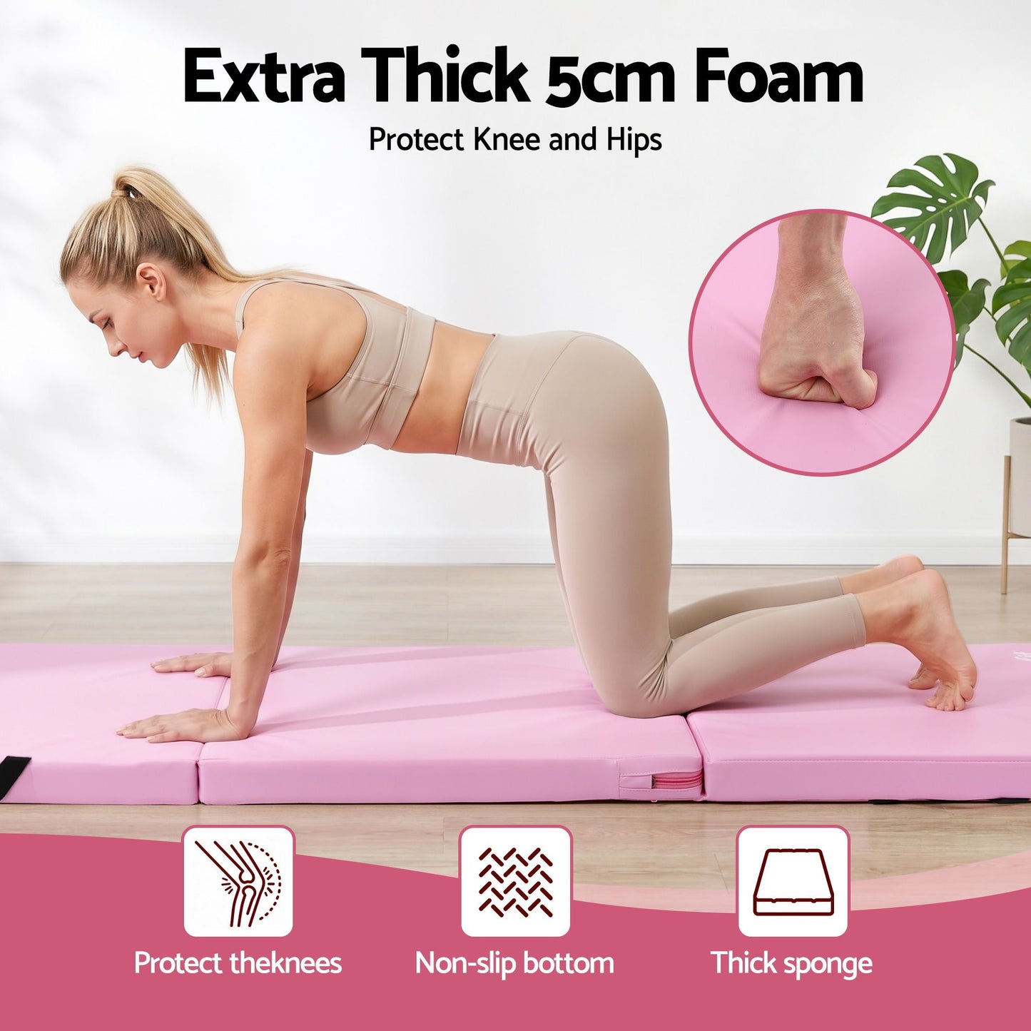 Everfit 180cm Folding Gymnastics Mat - Pink