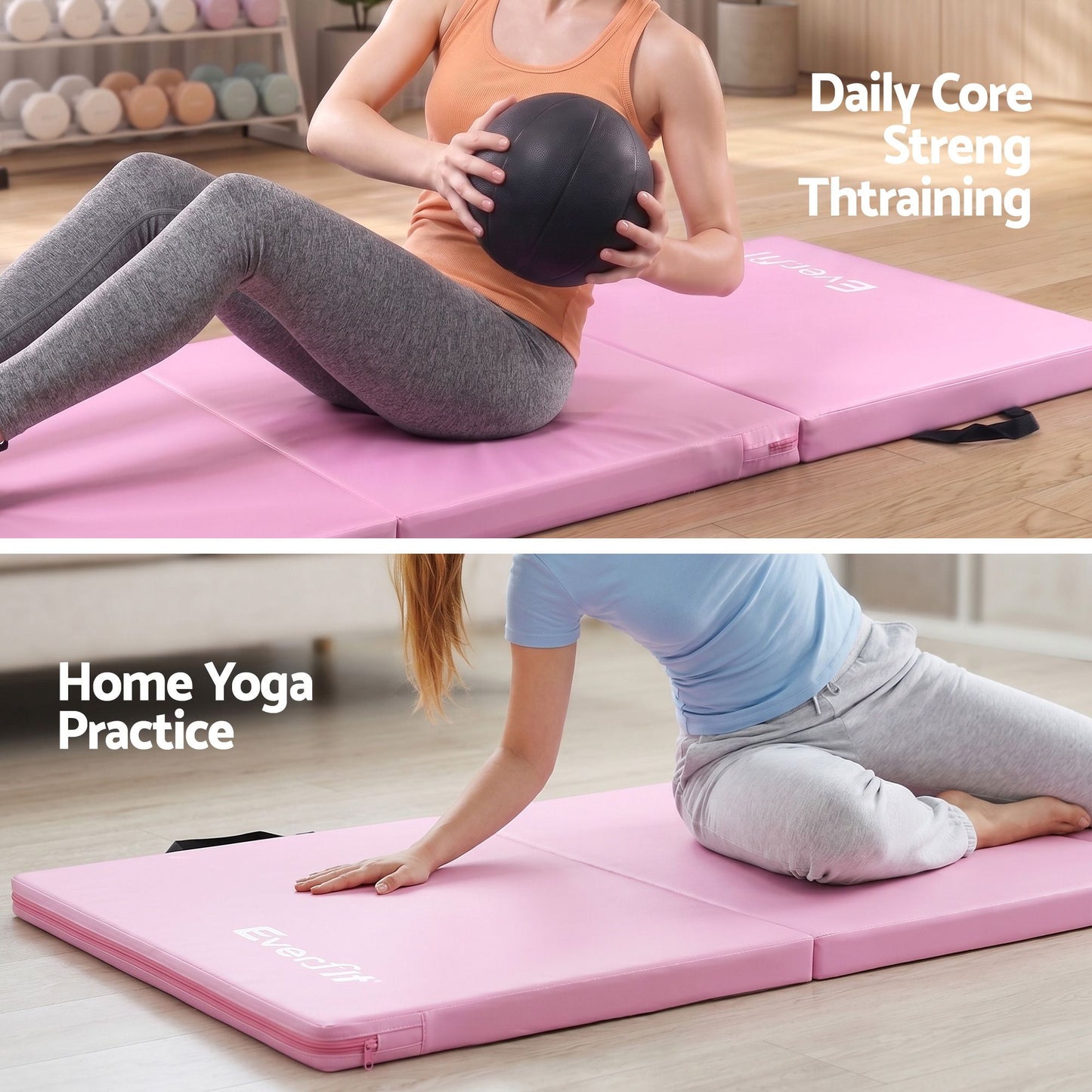Everfit 180cm Folding Gymnastics Mat - Pink