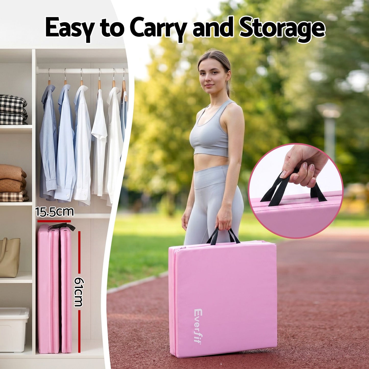 Everfit 180cm Folding Gymnastics Mat - Pink