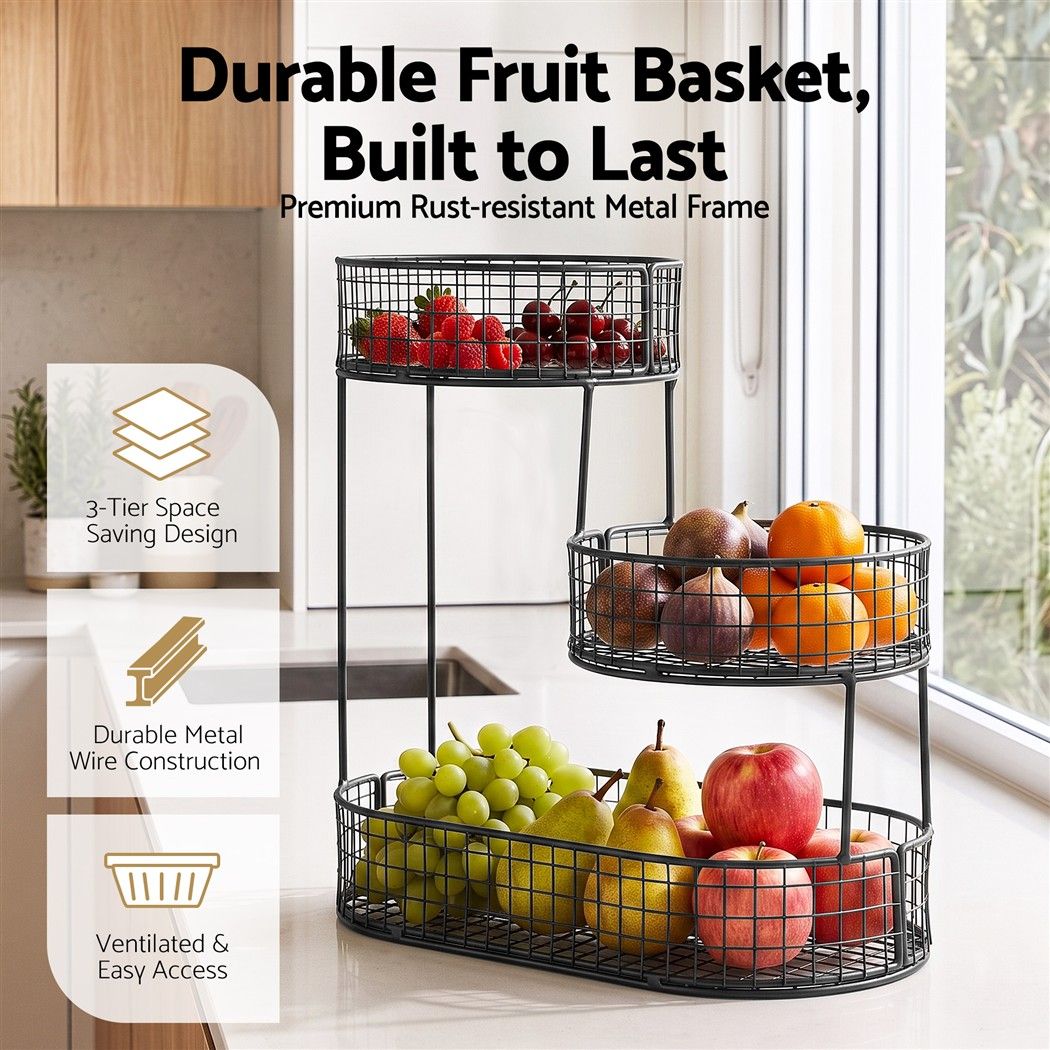 5-Star Chef Fruit Basket Bowl - Black