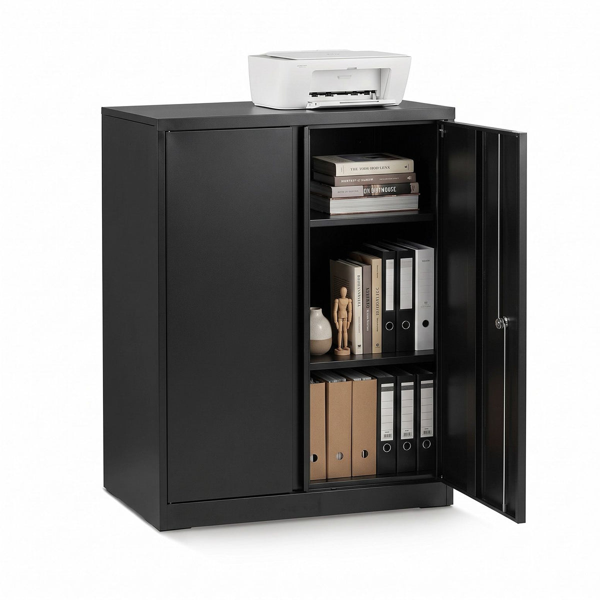 Artiss 100cm Steel Locker Cabinet Filing Mental Storage 100cm 3-Point Lock 2 Adjustable Shelves Black