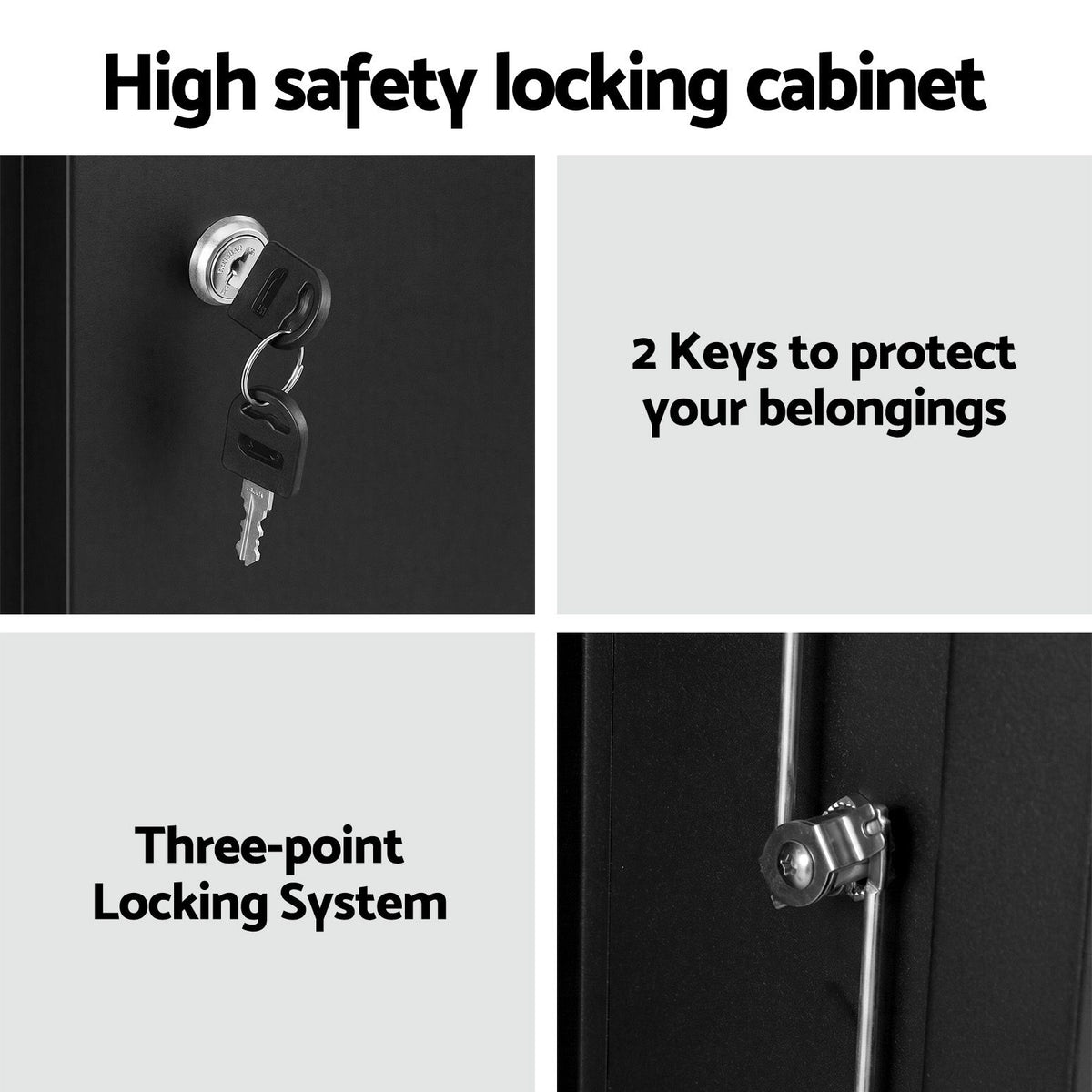 Artiss 100cm Steel Locker Cabinet Filing Mental Storage 100cm 3-Point Lock 2 Adjustable Shelves Black