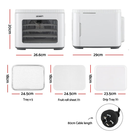 Devanti 5-Tray Food Dehydrator - White