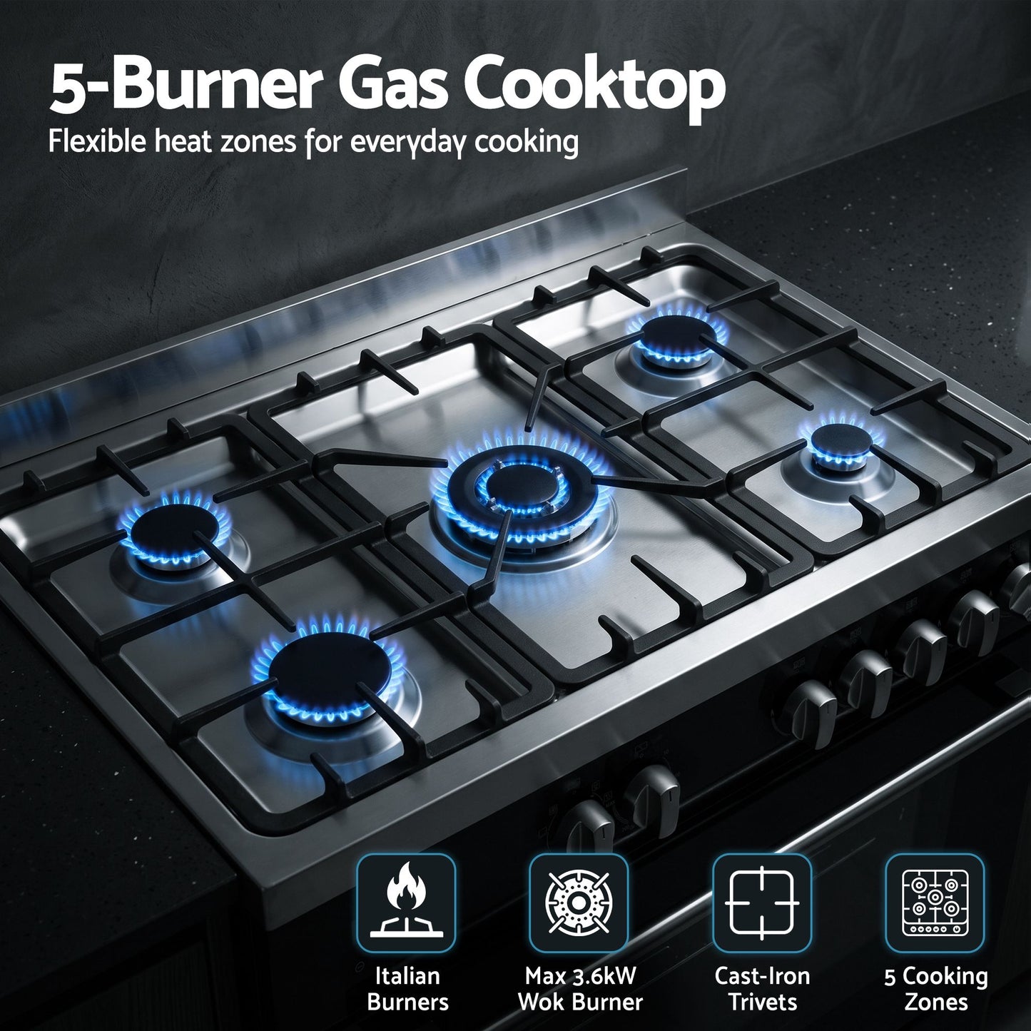 Devanti 90cm Dual Fuel Cooker - 5 Burner