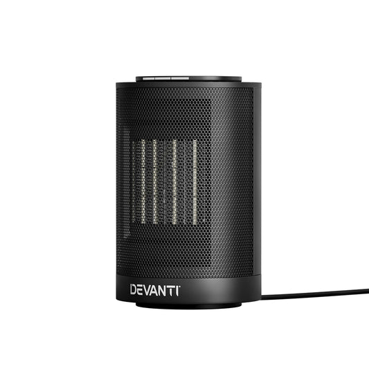 Devanti Electric Fan Heater 1200W - Rapid PTC Heating, Compact Design with LED Thermostat and Safety Features