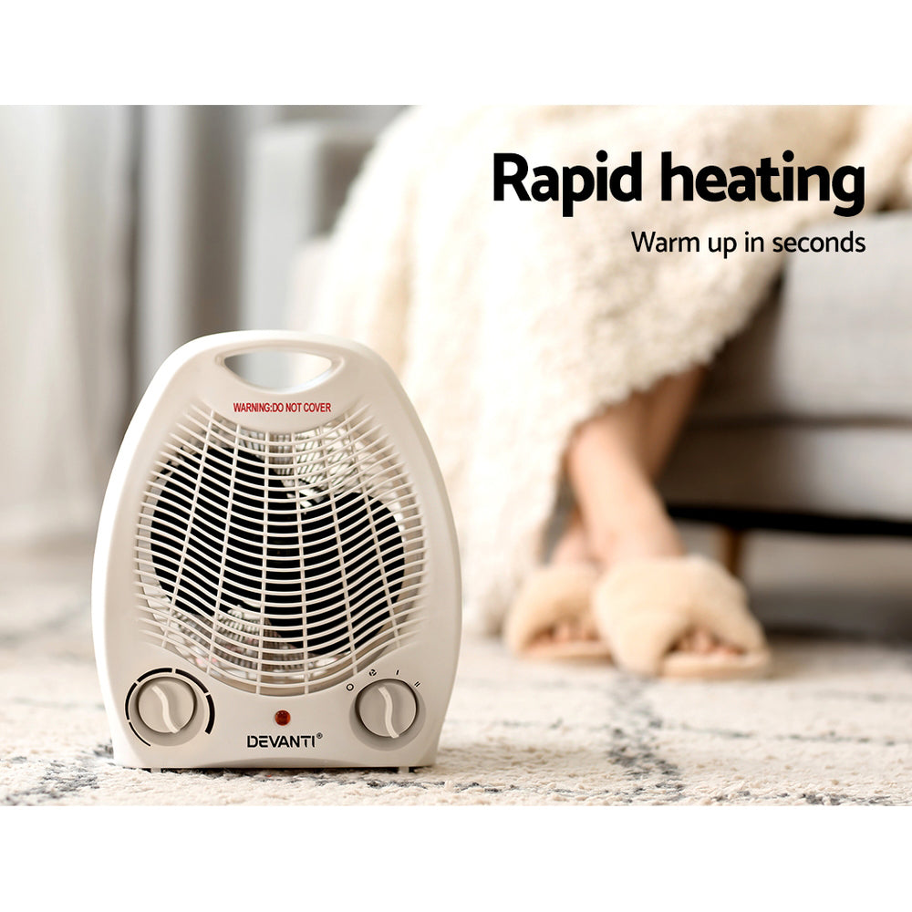 Devanti 2000W Electric Fan Heater - Rapid Heating, 3 Modes, Compact & Portable with Safety Features