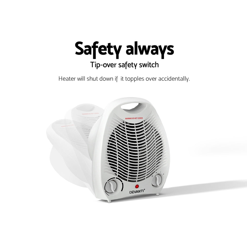 Devanti 2000W Electric Fan Heater - Rapid Heating, 3 Modes, Compact & Portable with Safety Features