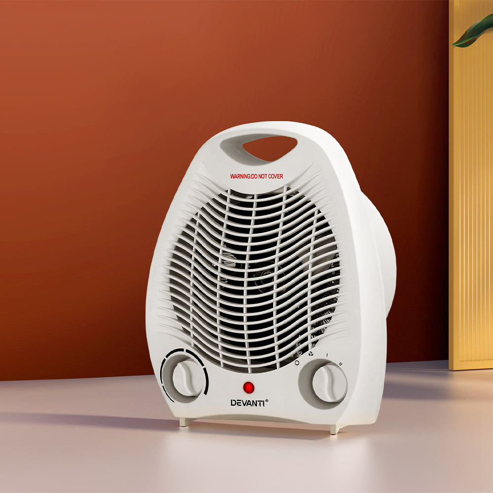 Devanti 2000W Electric Fan Heater - Rapid Heating, 3 Modes, Compact & Portable with Safety Features