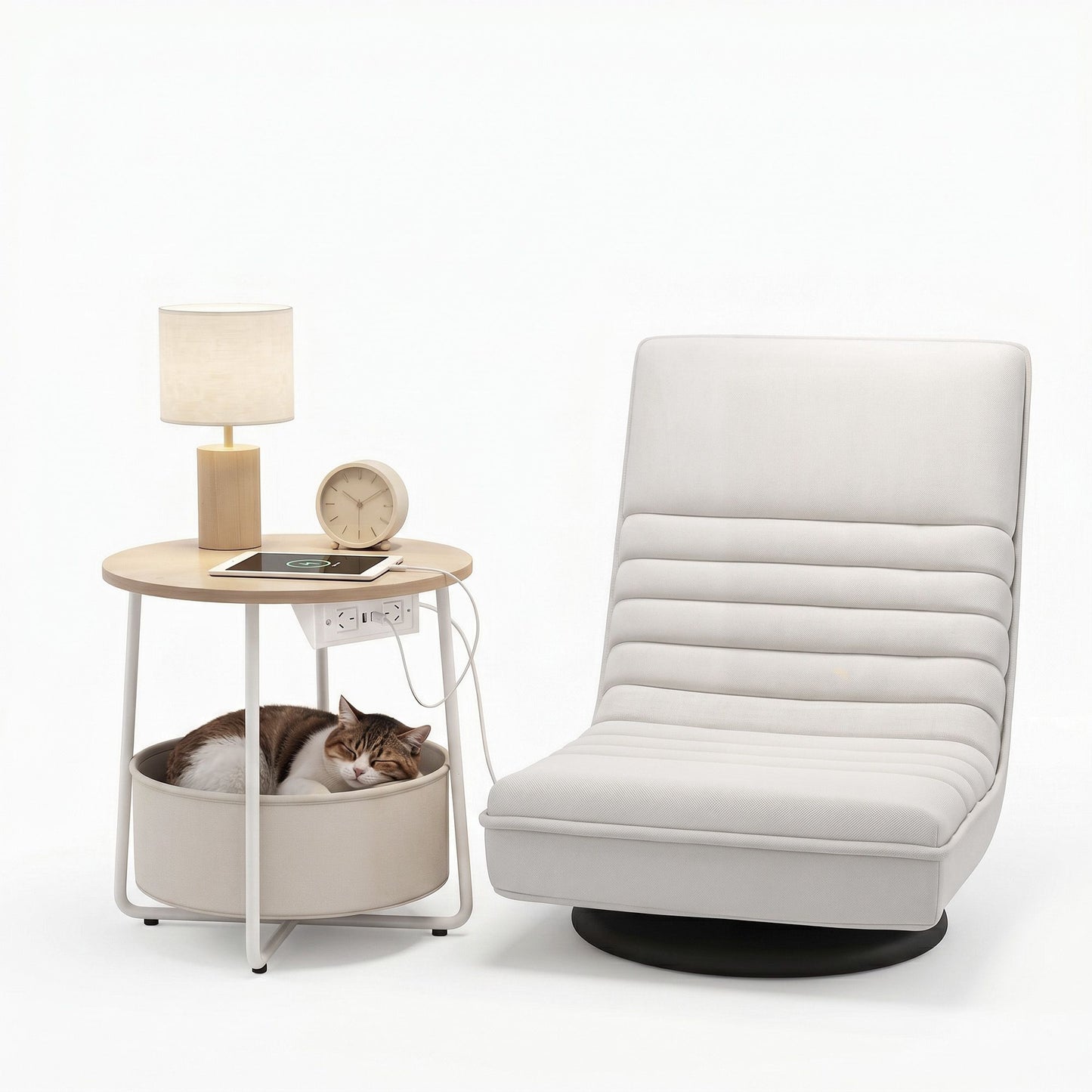 Artiss Floor Lounge & Charging Side Table Set