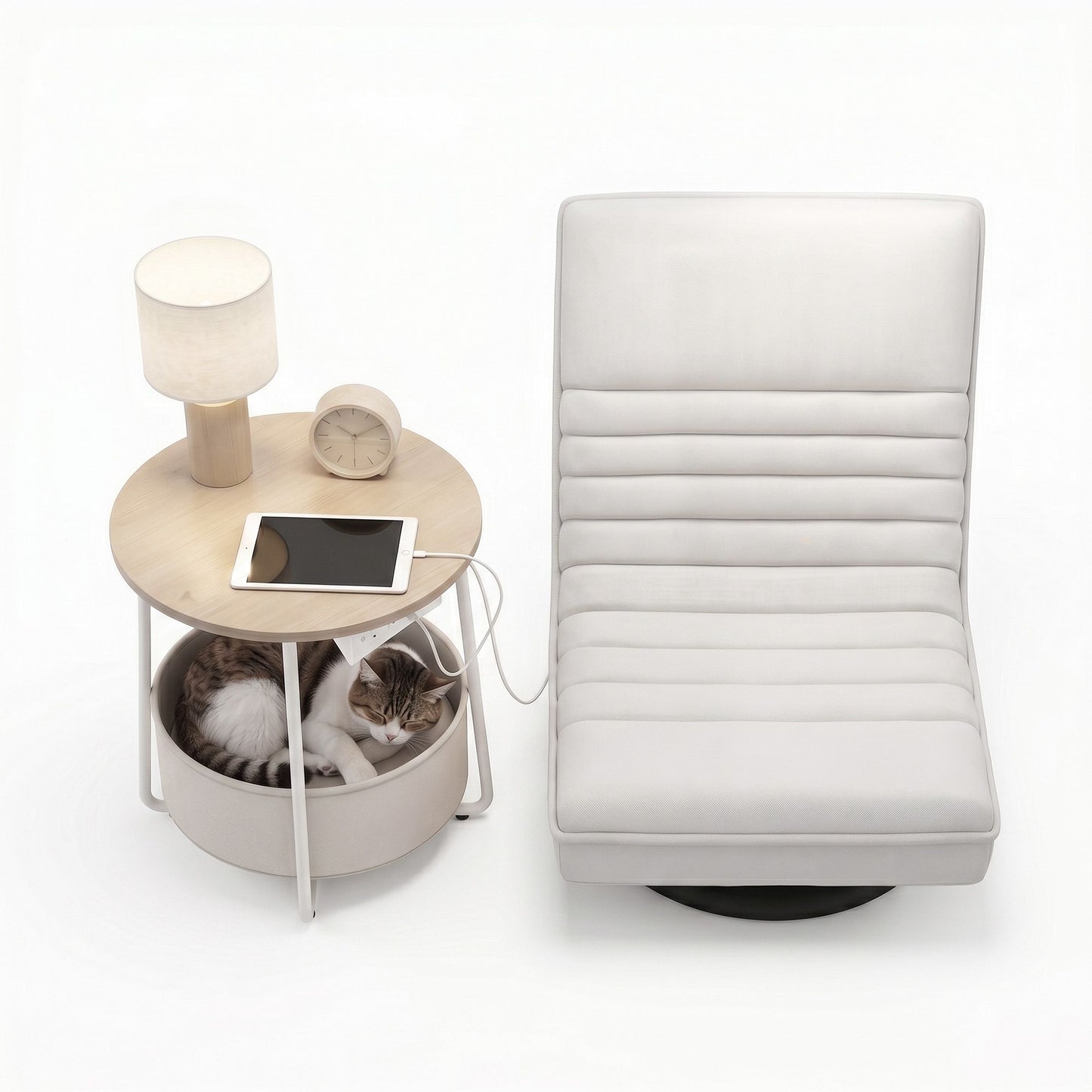 Artiss Floor Lounge & Charging Side Table Set