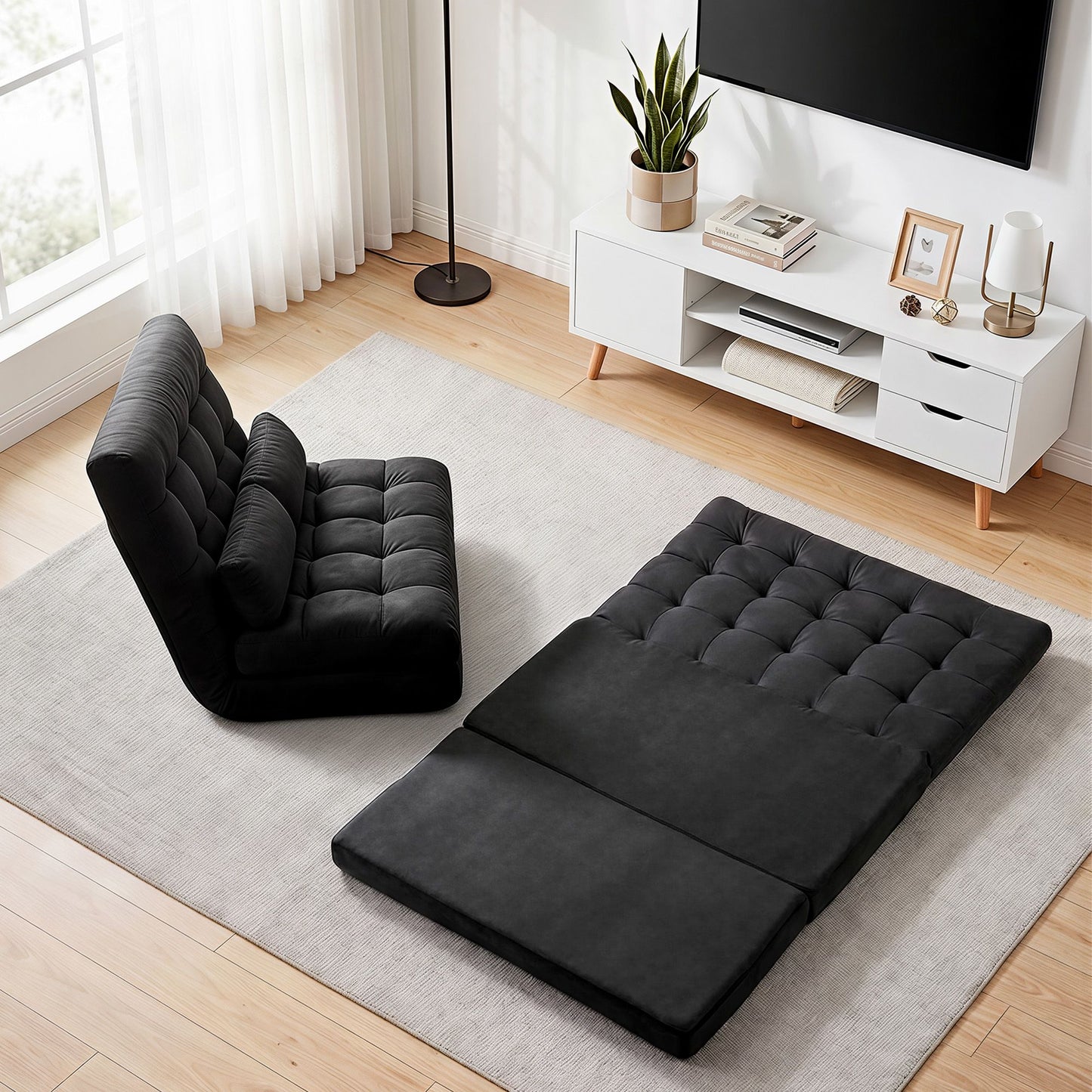 Artiss Floor Sofa Bed & 120cm TV Unit Set