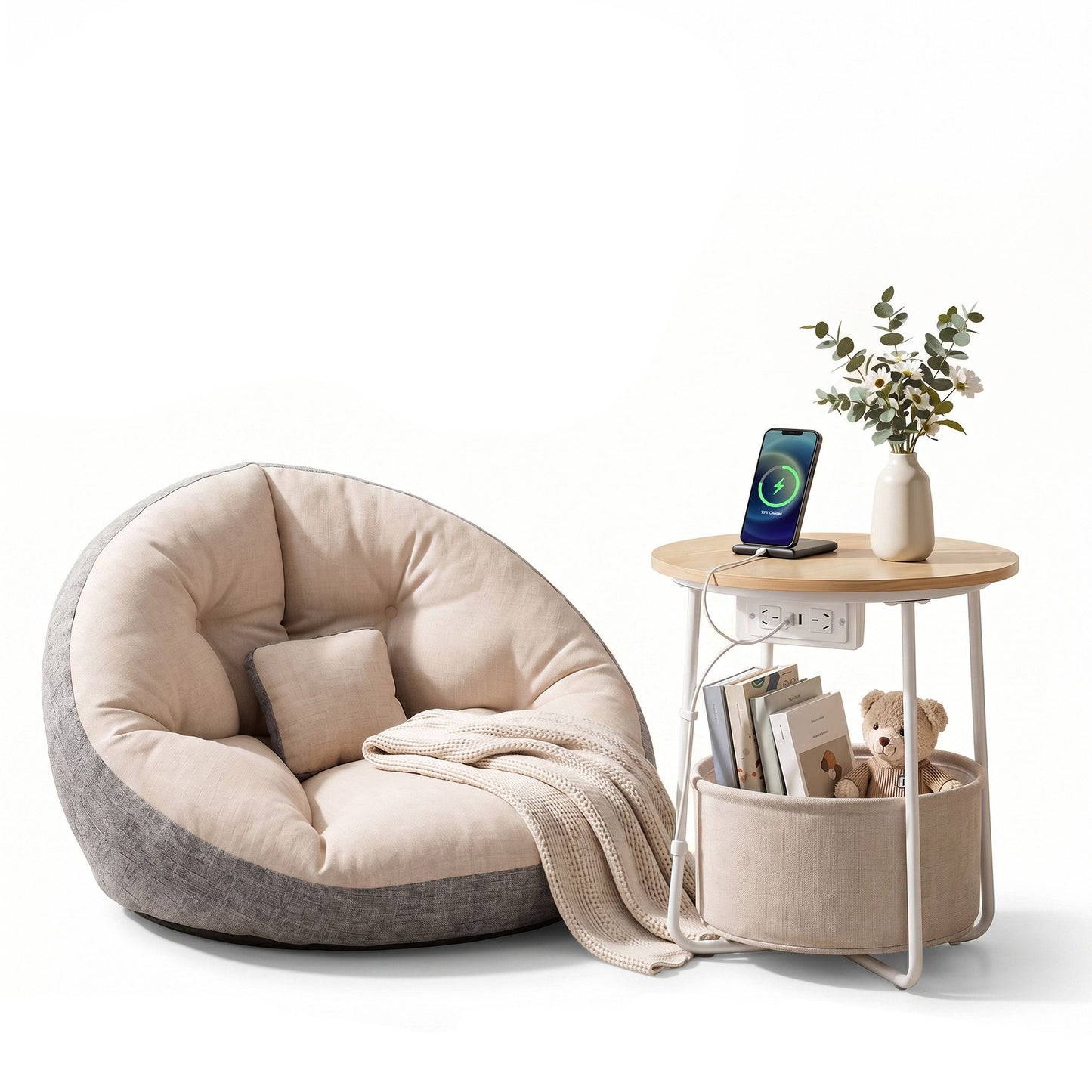 Artiss Floor Lounge & Charging Coffee Table Set