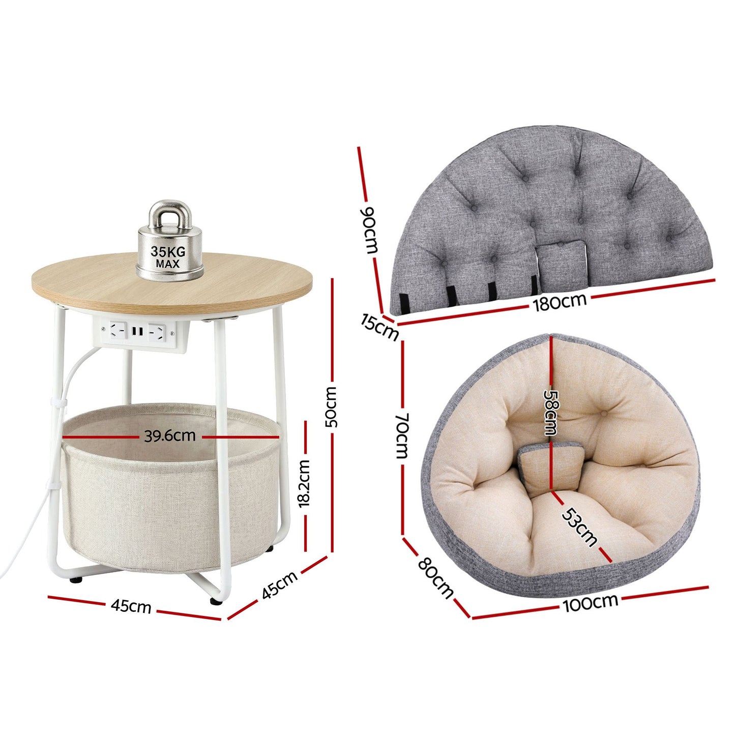 Artiss Floor Lounge & Charging Coffee Table Set