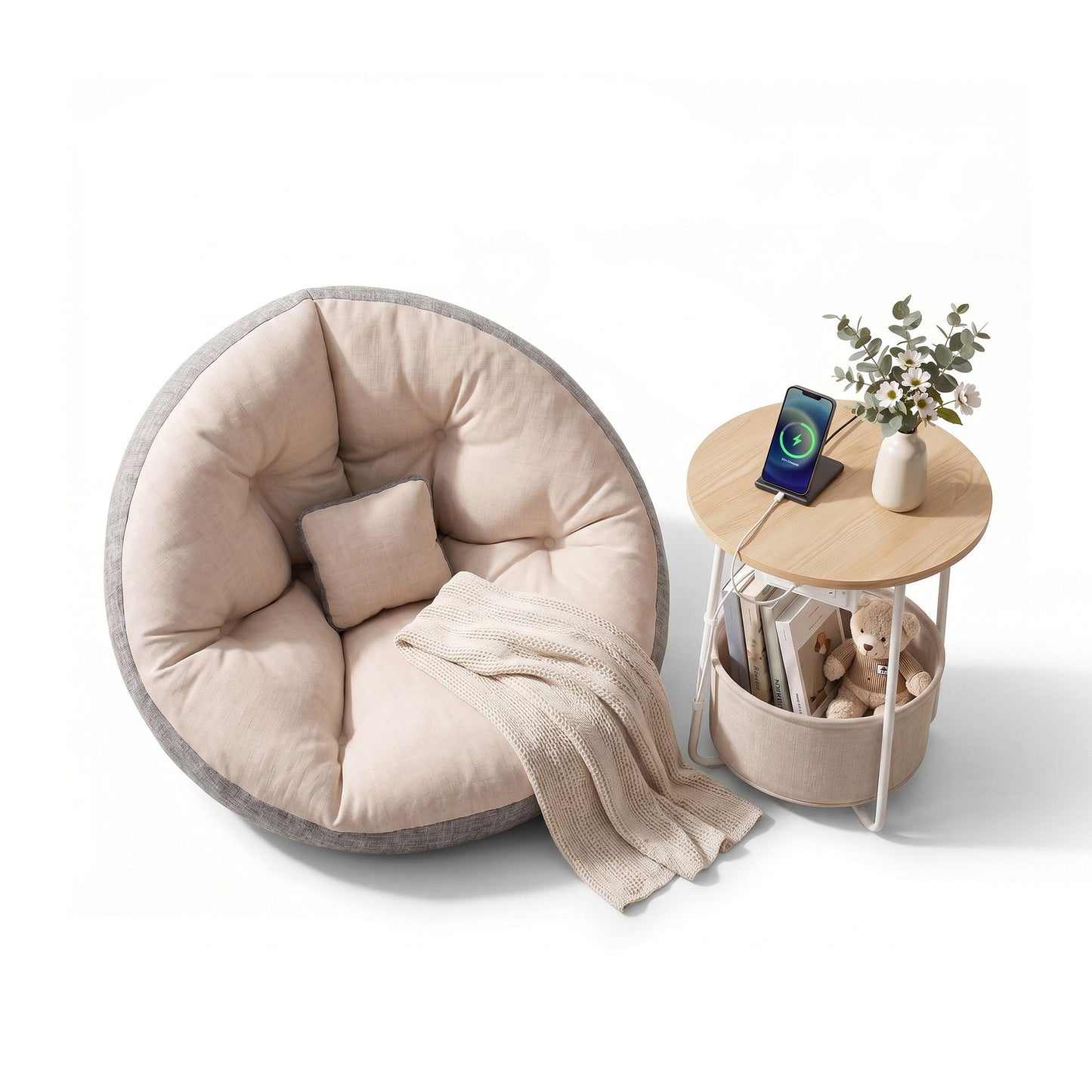 Artiss Floor Lounge & Charging Coffee Table Set