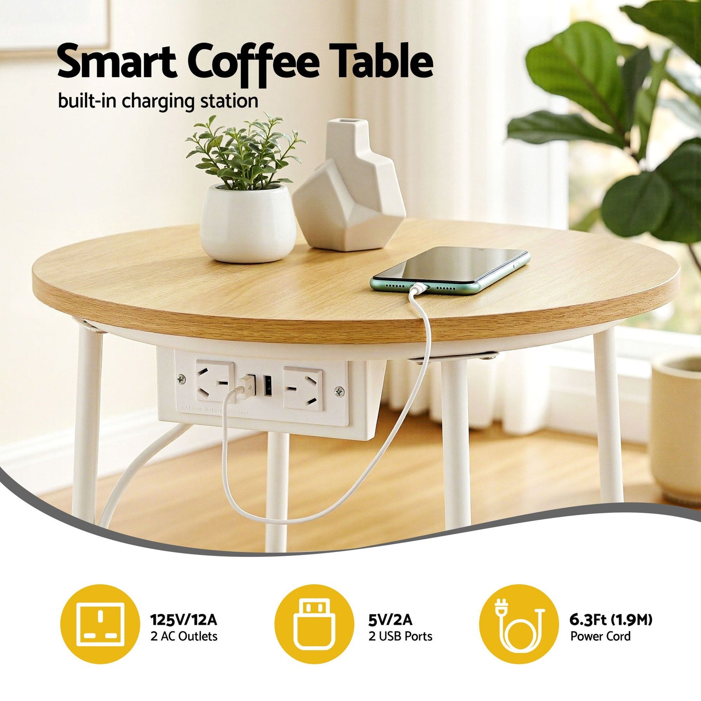 Artiss Floor Lounge & Charging Coffee Table Set