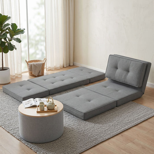 Artiss Floor Chaise Lounge & Ottoman Set - Grey