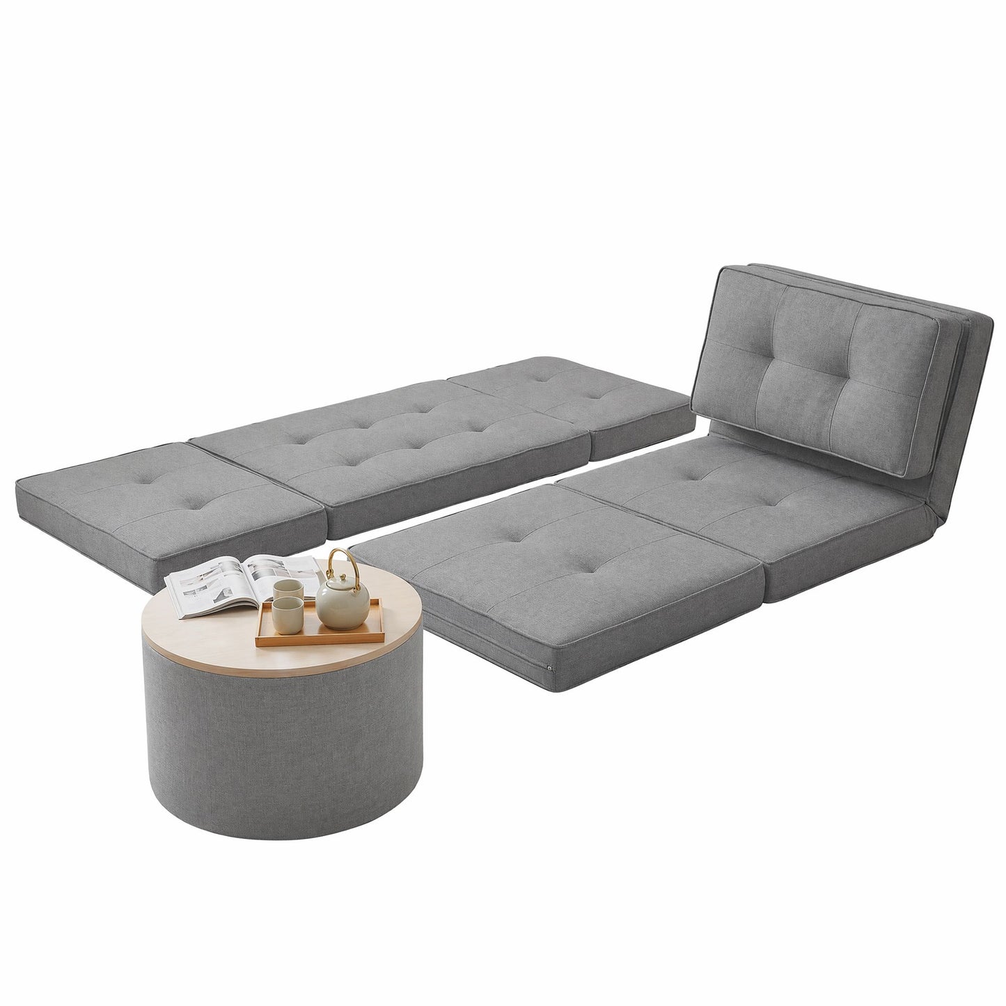 Artiss Floor Chaise Lounge & Ottoman Set - Grey