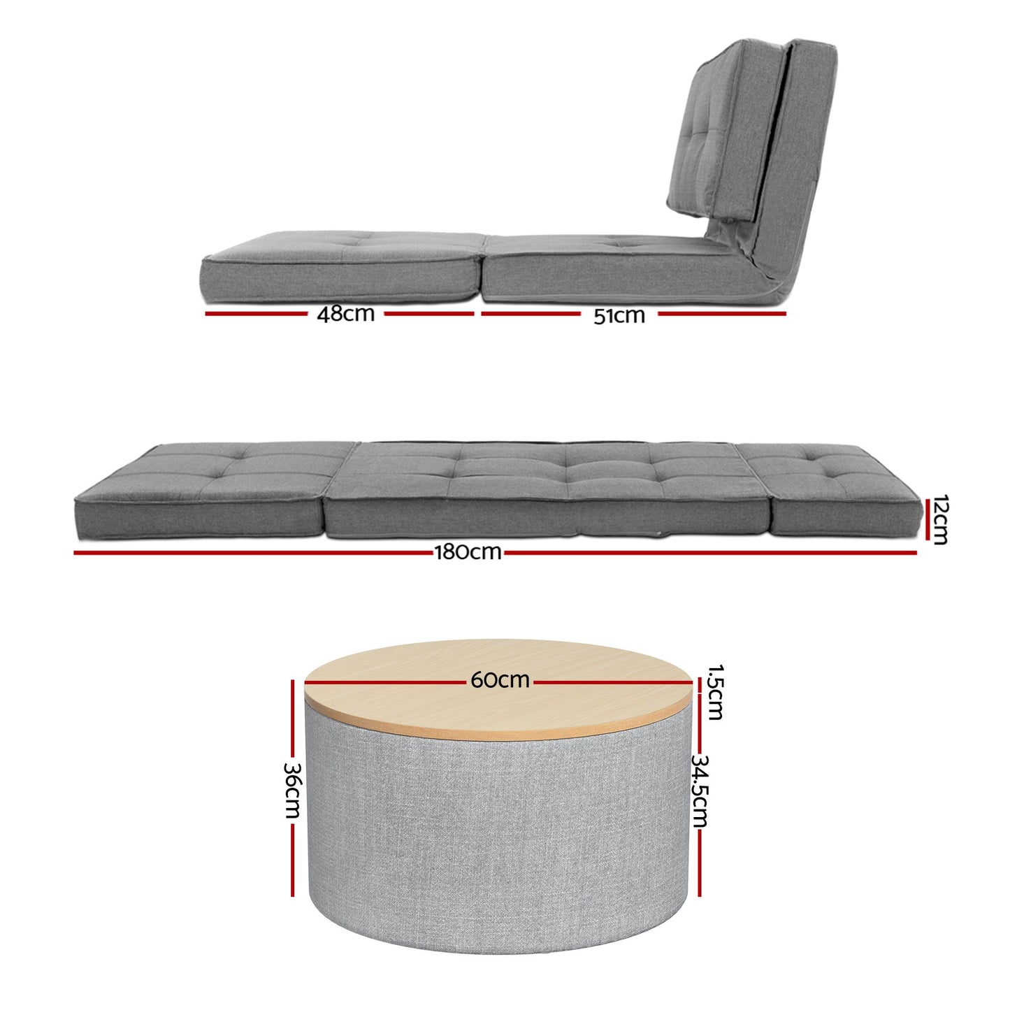 Artiss Floor Chaise Lounge & Ottoman Set - Grey