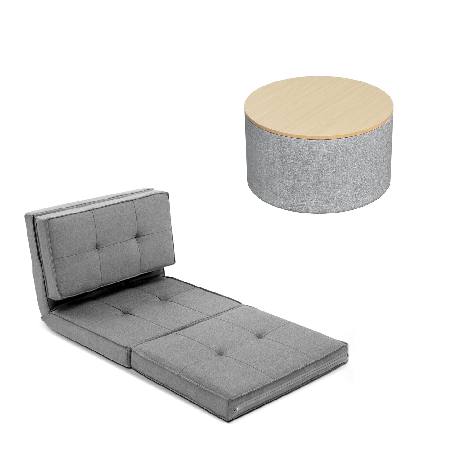 Artiss Floor Chaise Lounge & Ottoman Set - Grey