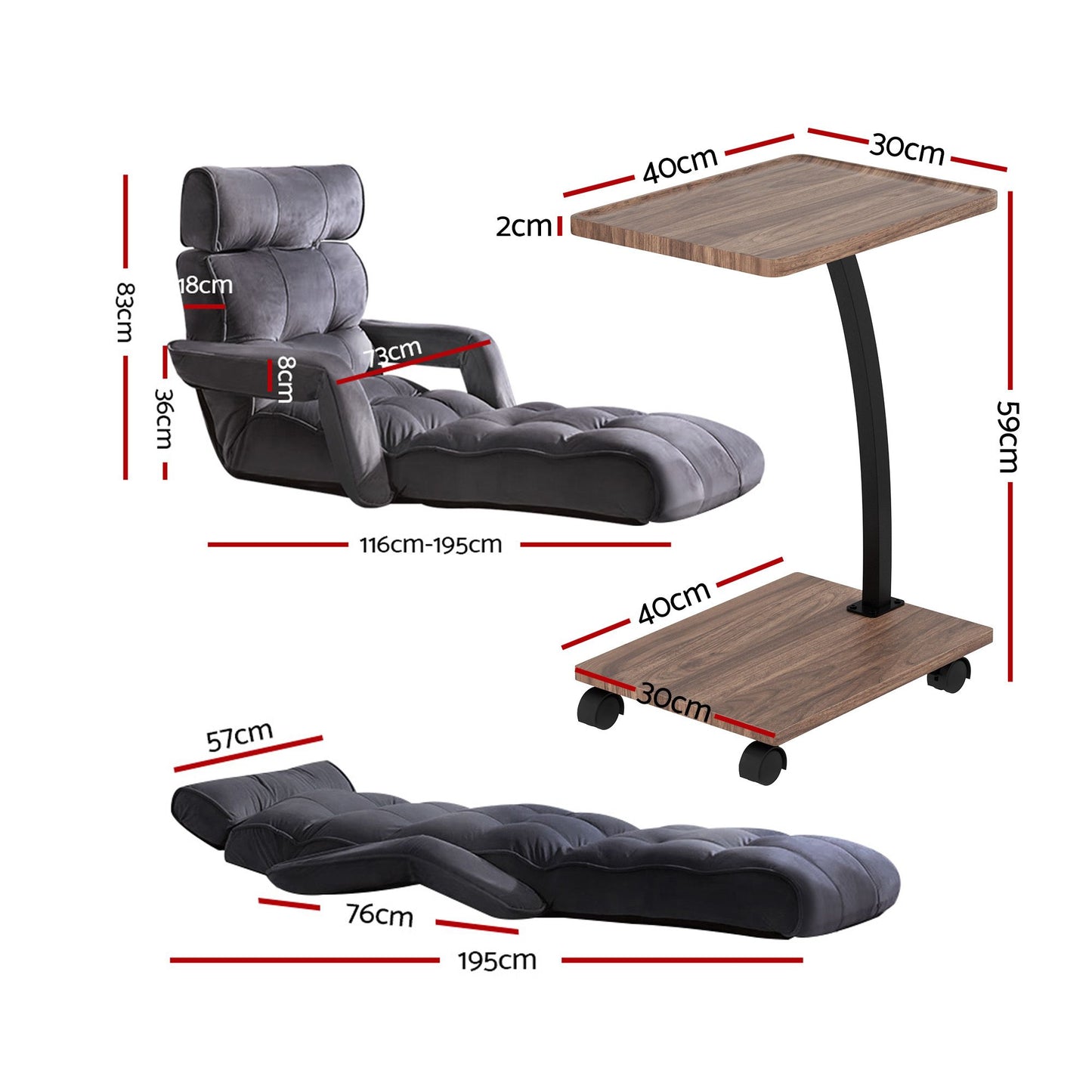 Artiss Floor Lounge Recliner & Coffee Table Set
