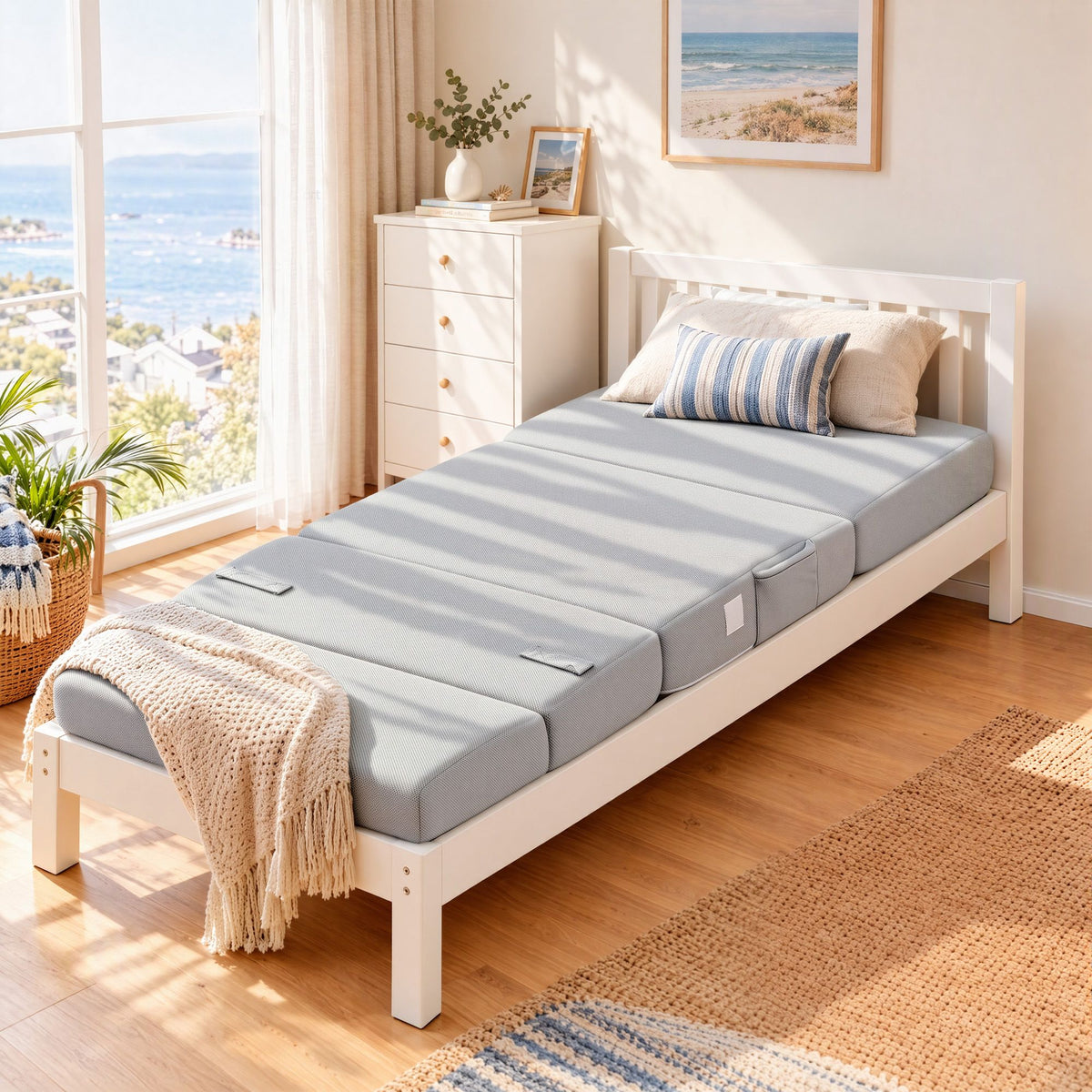 Giselle Folding Mattress Single 15cm Foldable 4-Fold Foam Chair Bed Storage Bag