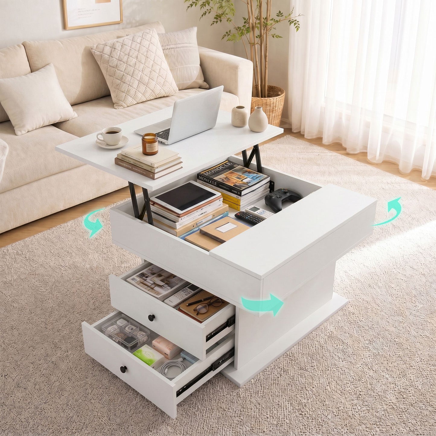 Artiss Lift Top Coffee Table - White