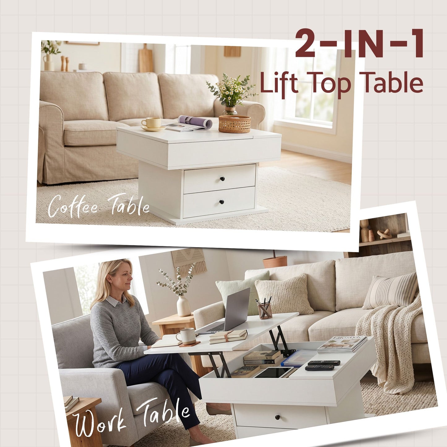 Artiss Lift Top Coffee Table - White