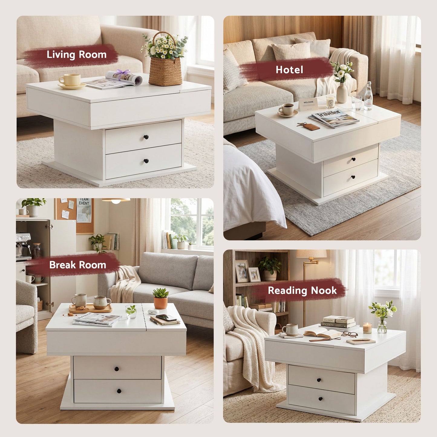 Artiss Lift Top Coffee Table - White
