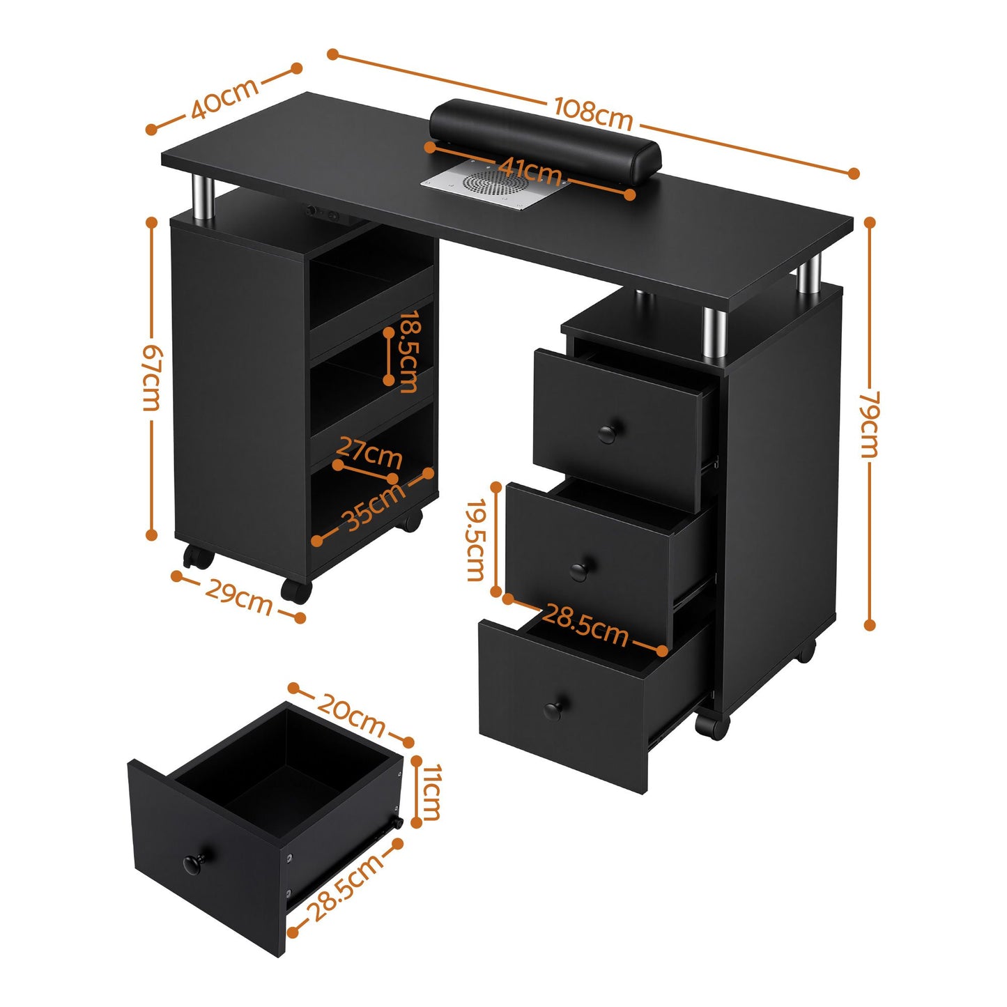 Artiss Manicure Table with Dust Collector - Black