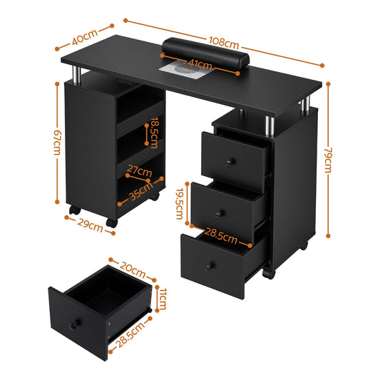 Artiss Manicure Table with Dust Collector - Black
