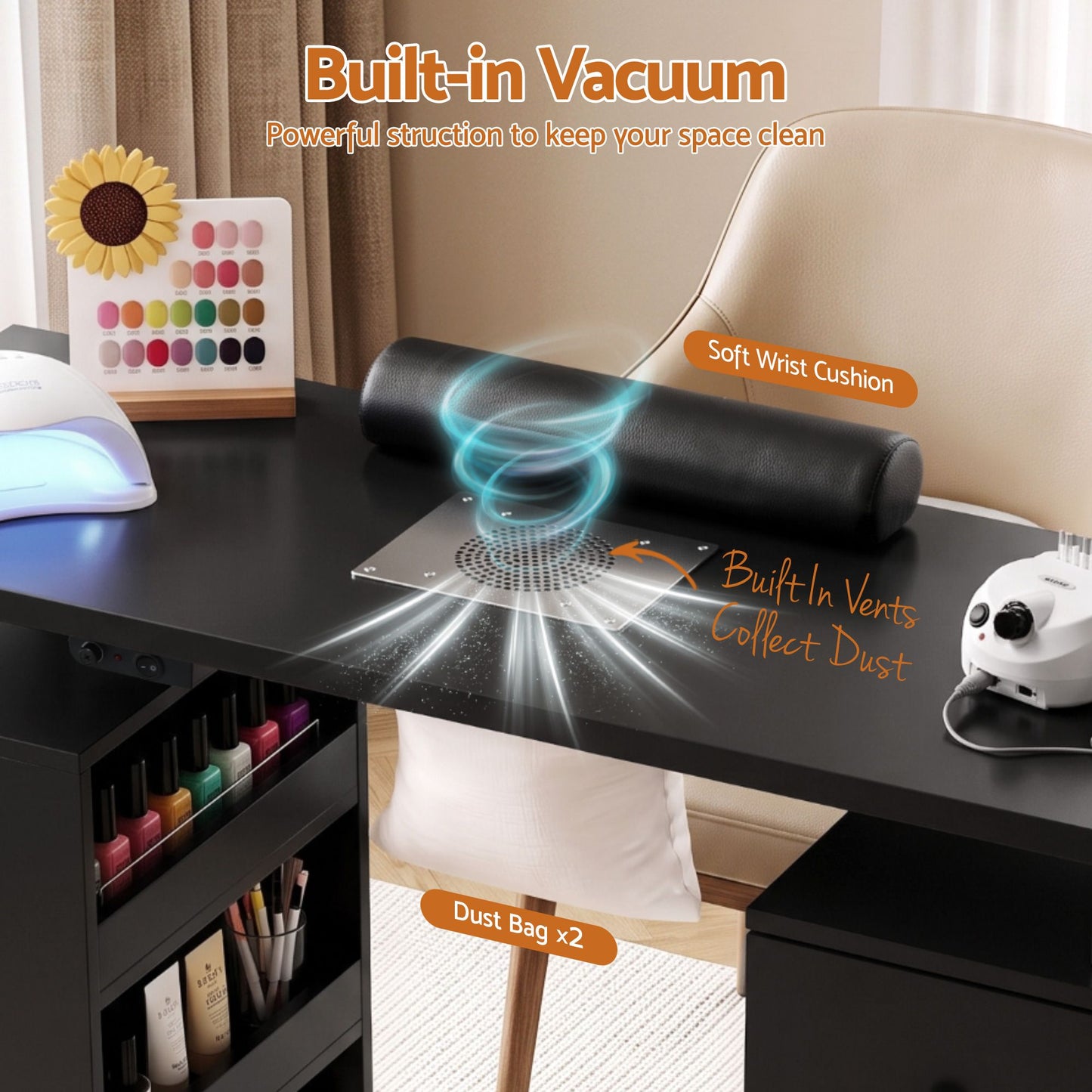 Artiss Manicure Table with Dust Collector - Black