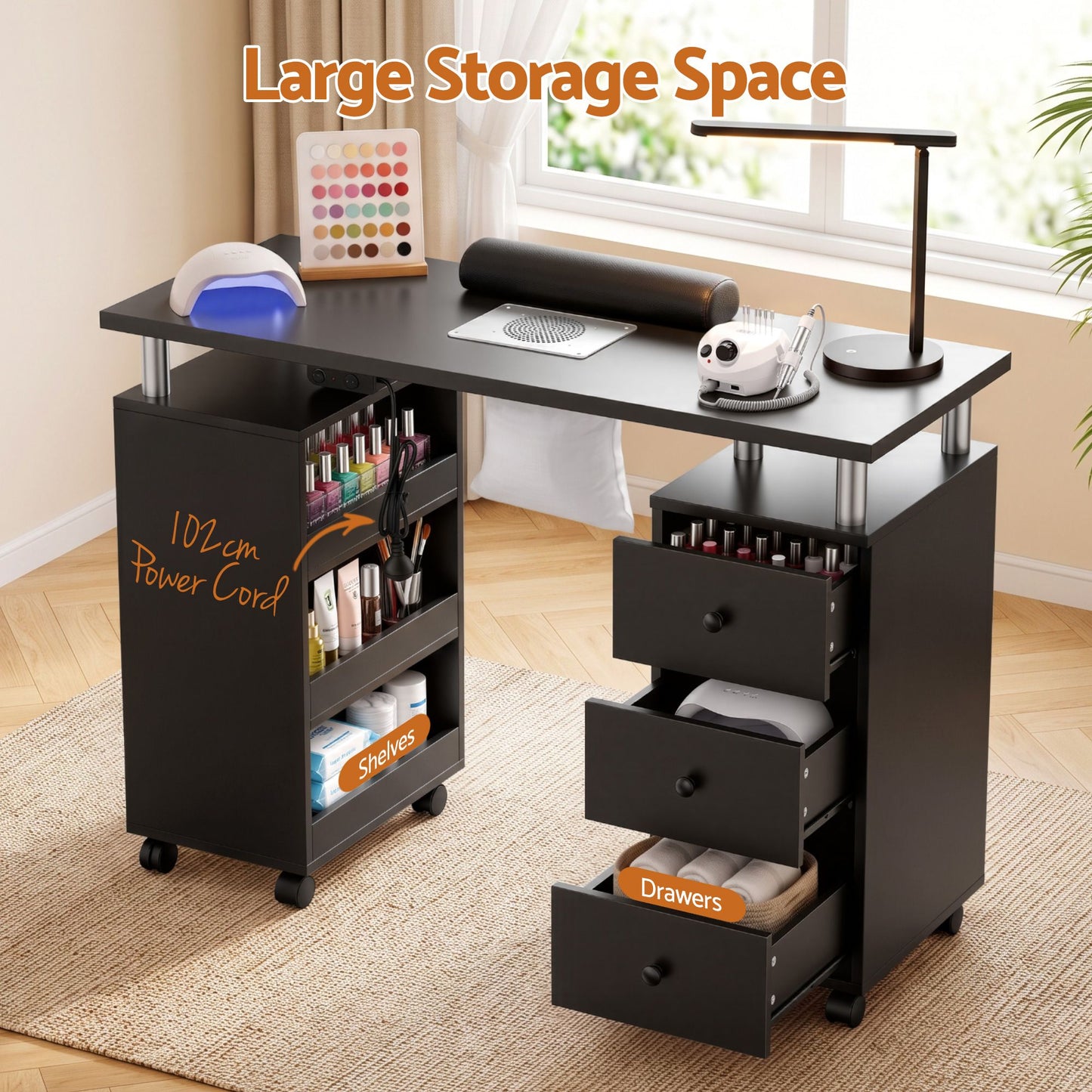 Artiss Manicure Table with Dust Collector - Black
