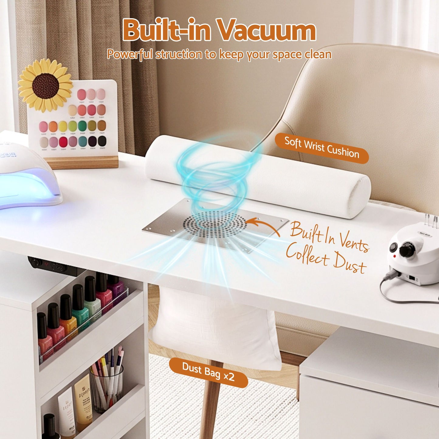 Artiss Manicure Table with Dust Collector - White