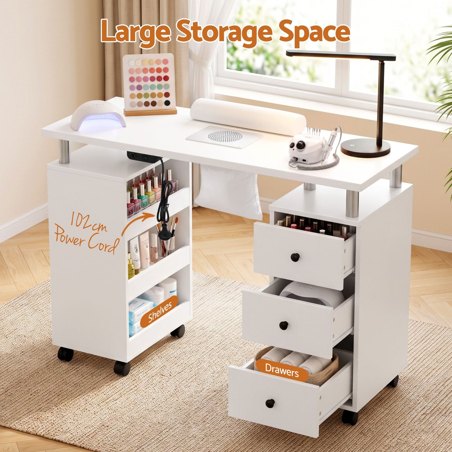 Artiss Manicure Table with Dust Collector - White