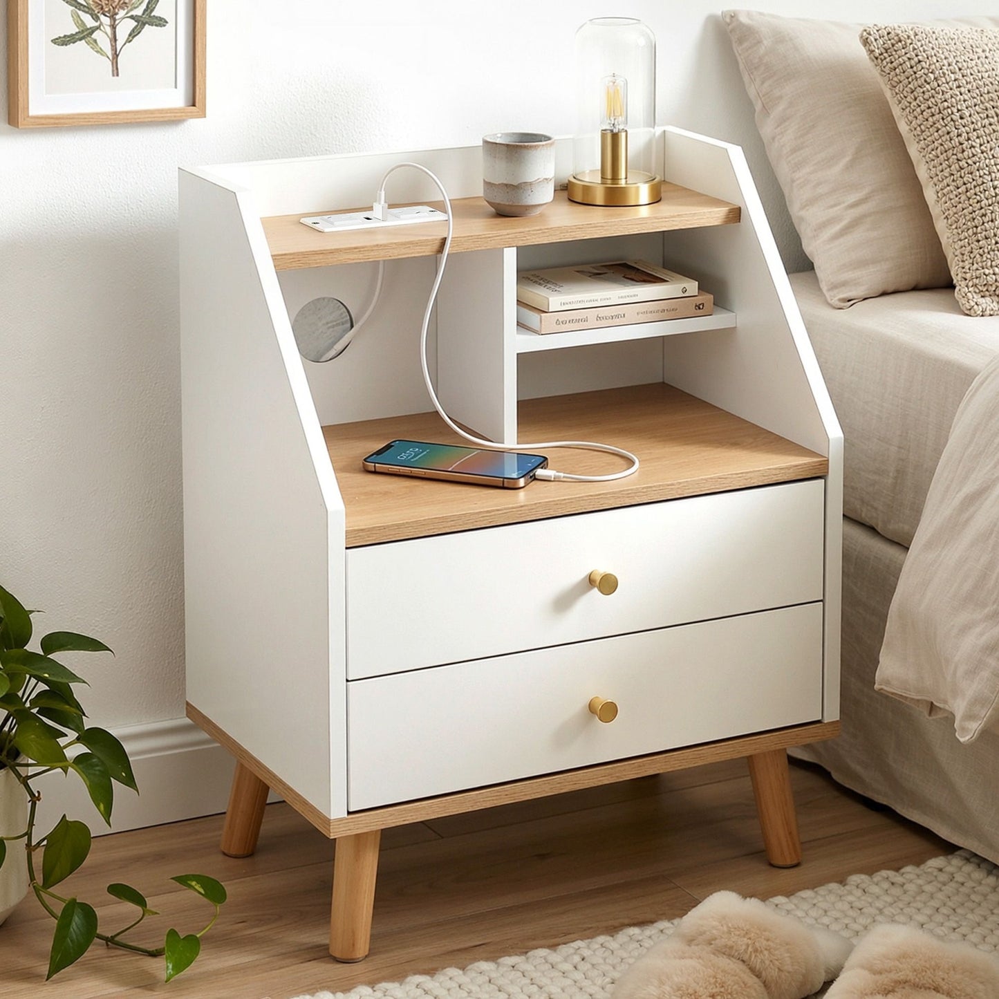 Artiss Bedside Table with Charging Station