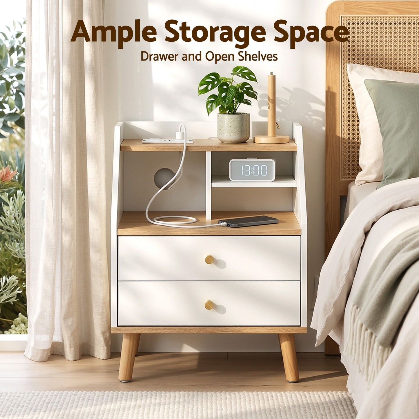 Artiss Bedside Table with Charging Station