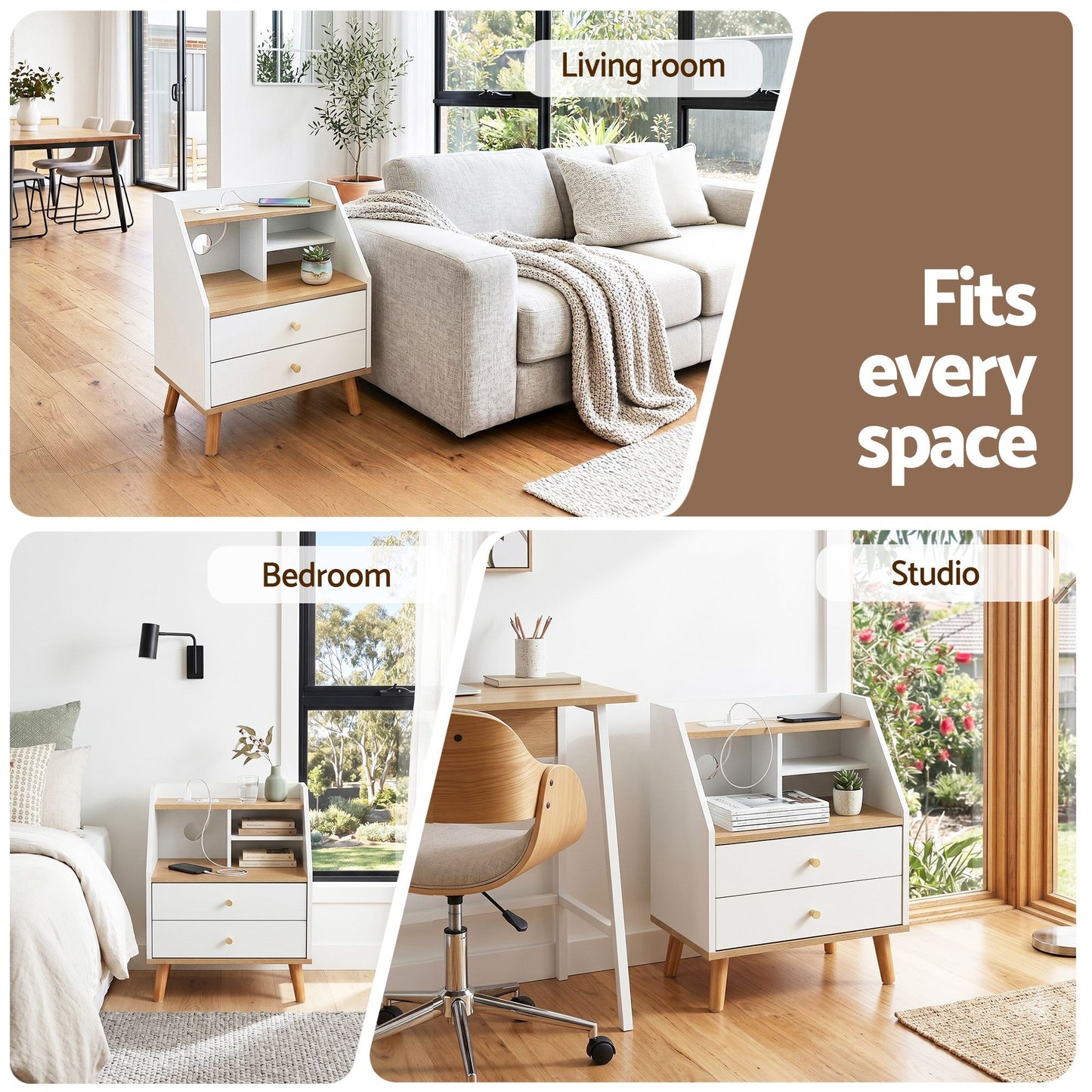 Artiss Bedside Table with Charging Station