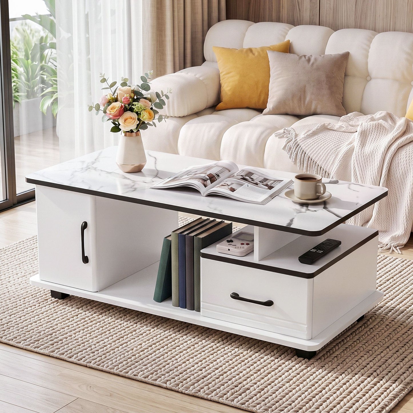 Artiss Marble Coffee Table - White