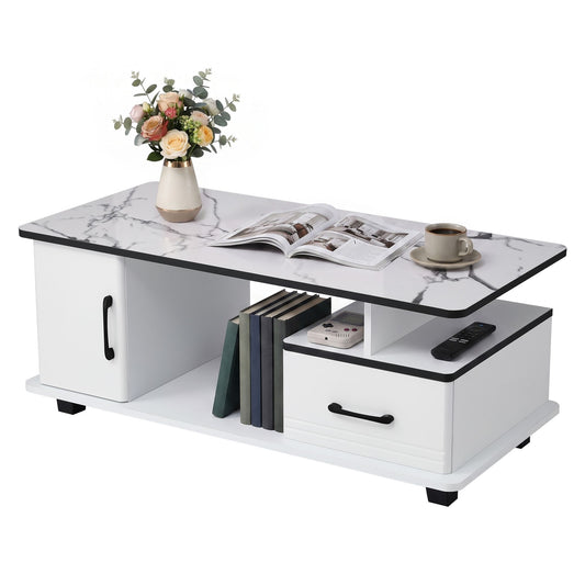 Artiss Marble Coffee Table - White