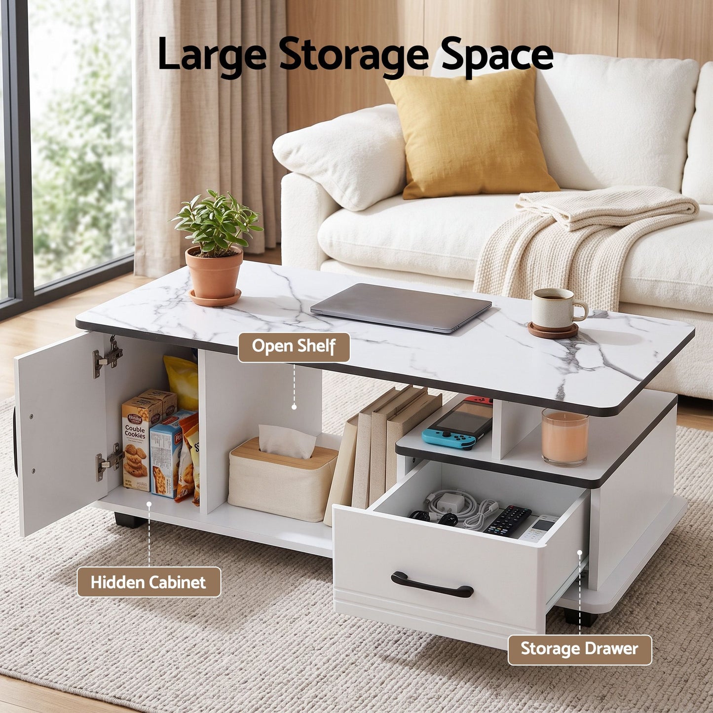 Artiss Marble Coffee Table - White