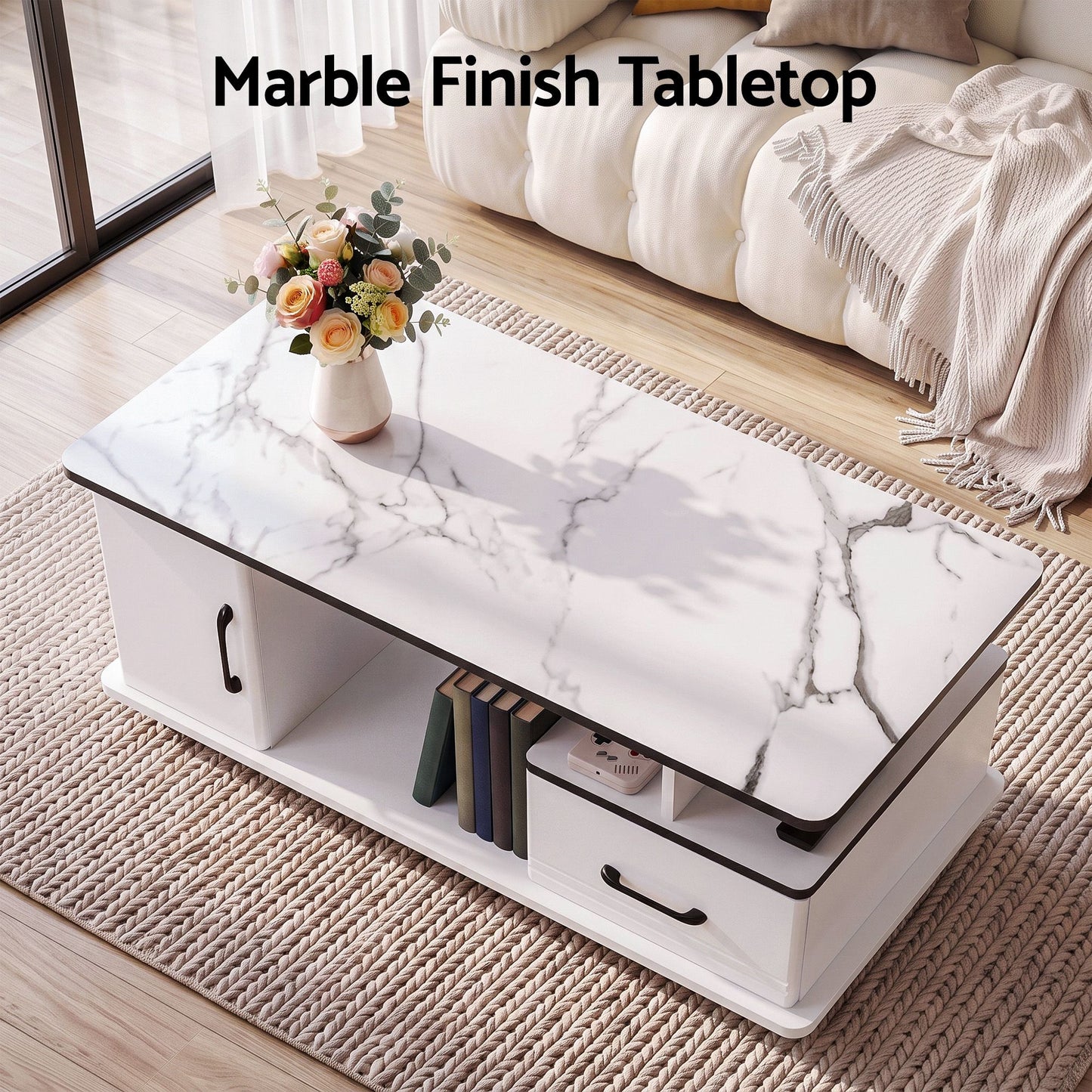 Artiss Marble Coffee Table - White