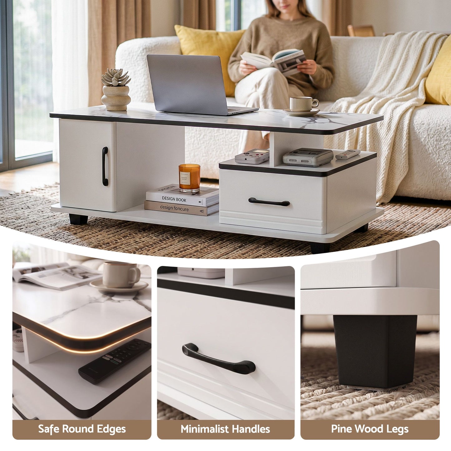 Artiss Marble Coffee Table - White