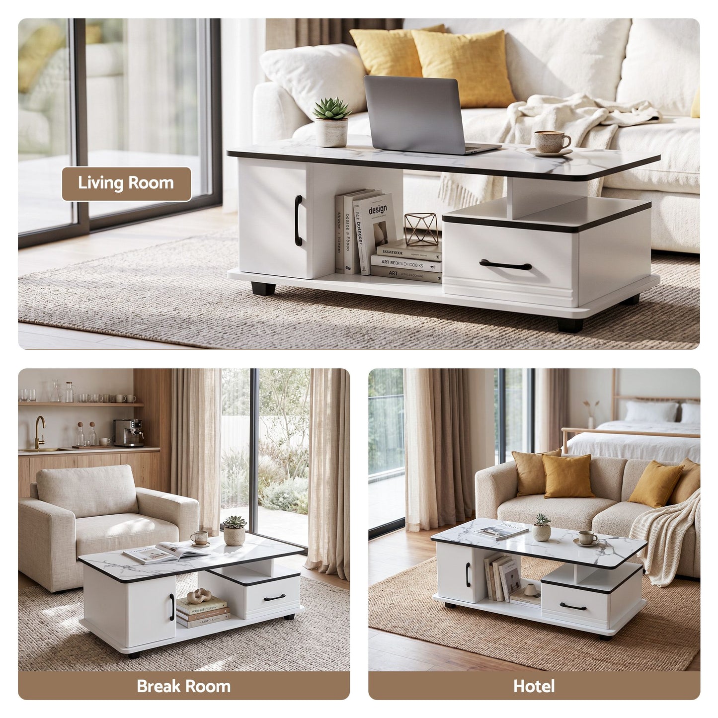 Artiss Marble Coffee Table - White