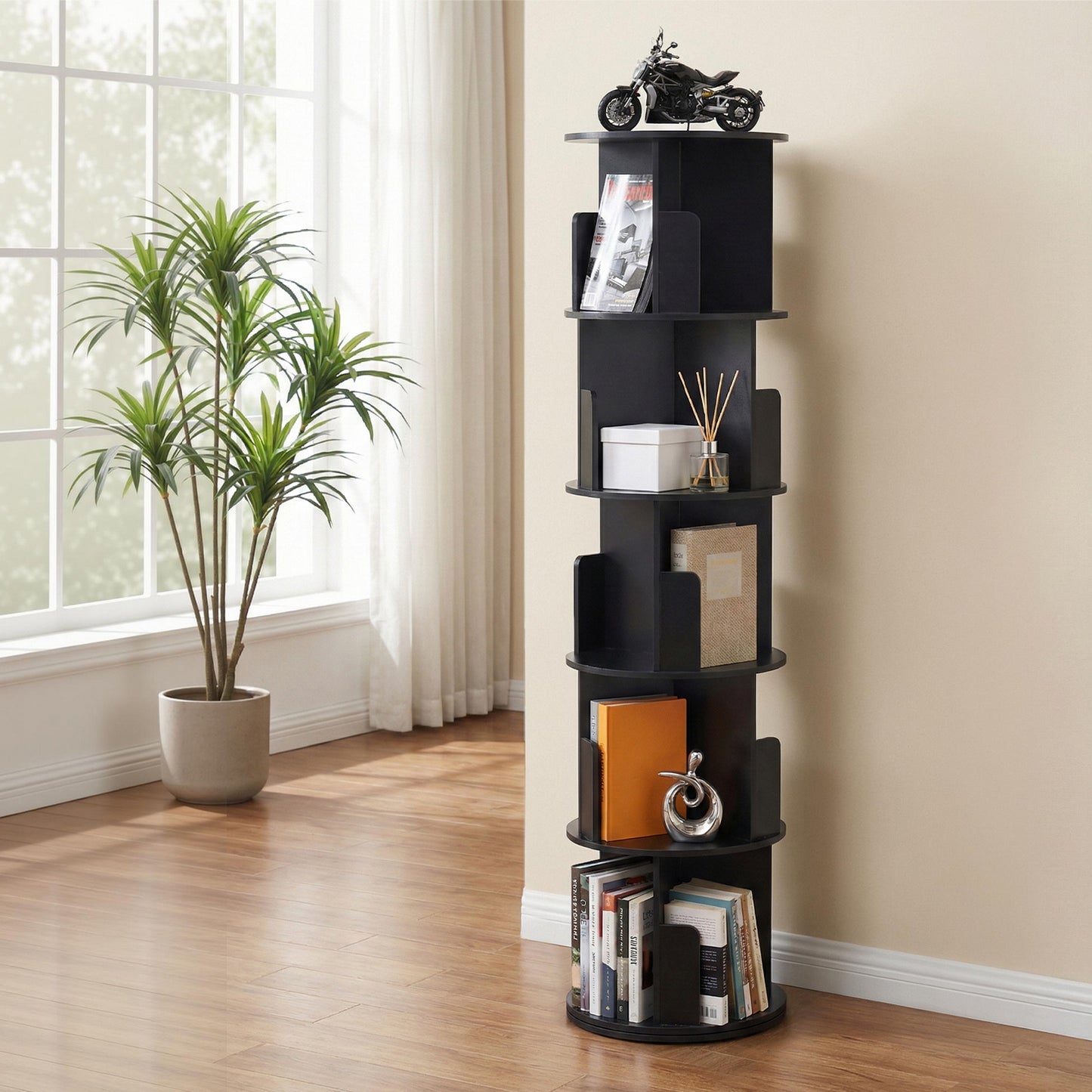 Artiss 5-Tier Swivel Bookcase - Black
