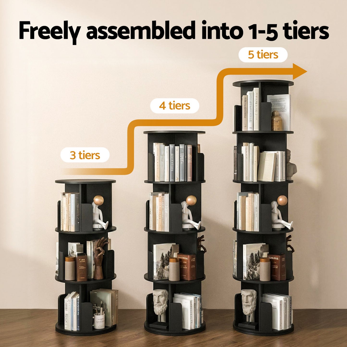 Artiss 5-Tier Swivel Bookcase - Black