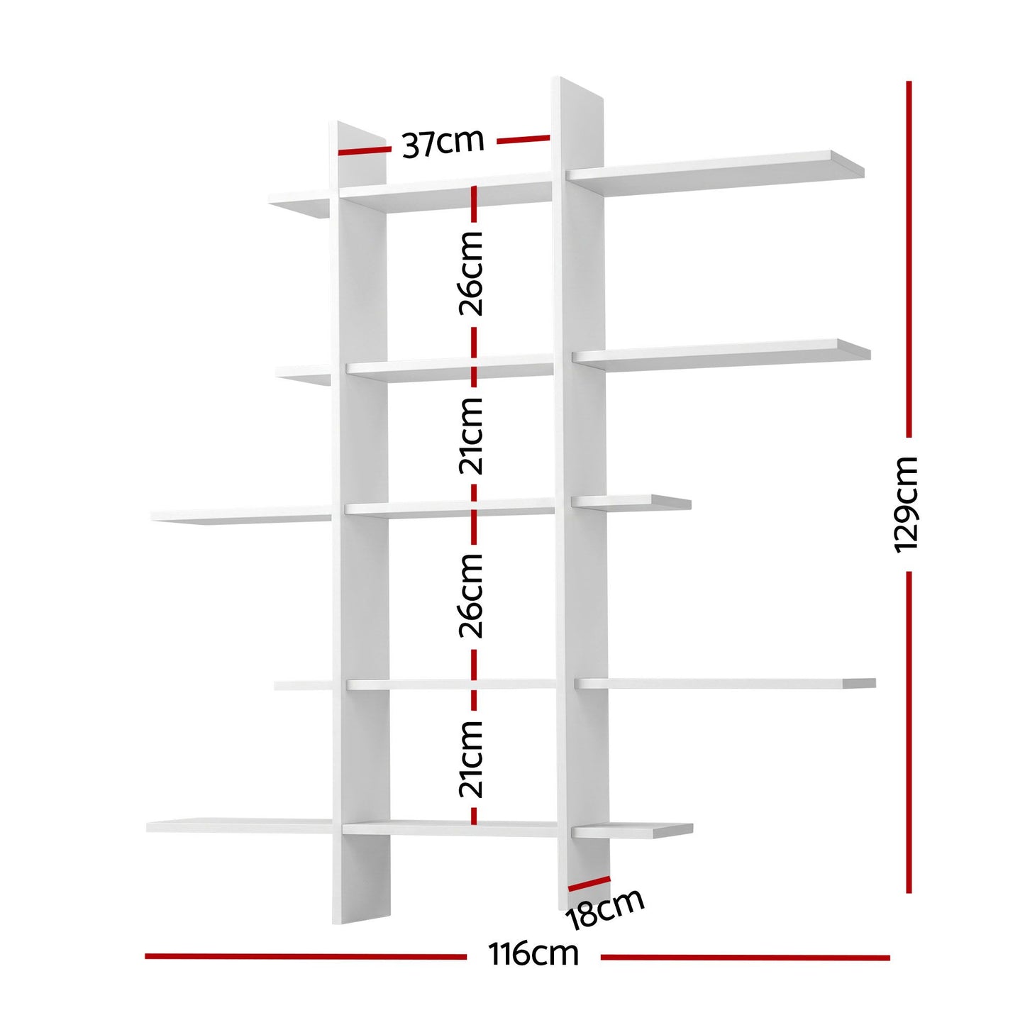 Artiss 15-Section Wall Mounted Display Shelf, Floating Bookshelf for Books and Decor, Extra Thick E1 PB Board for Home Study and Living Room, 116 x 18 x 129 cm