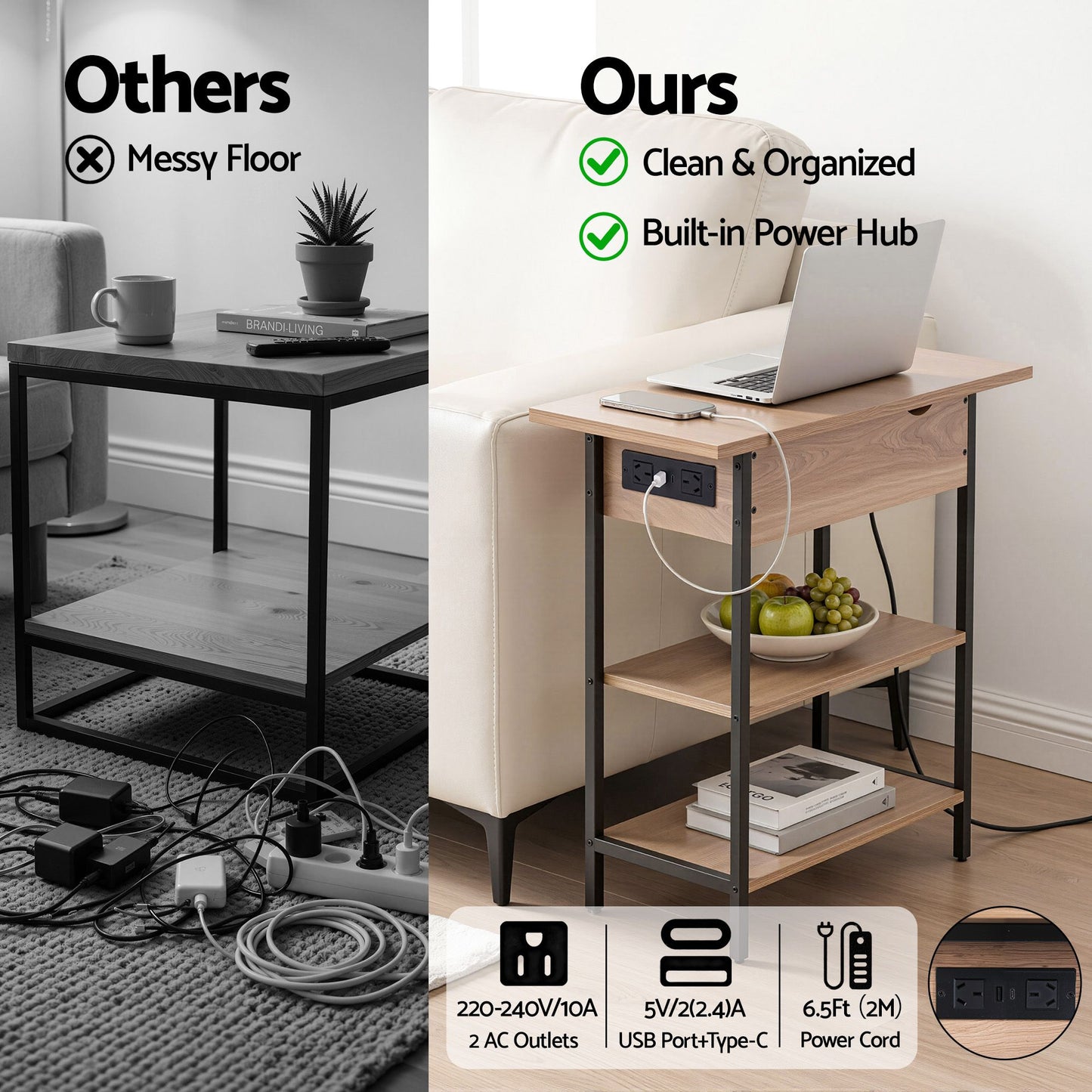Artiss Flip-Top Coffee Table with Charging Station