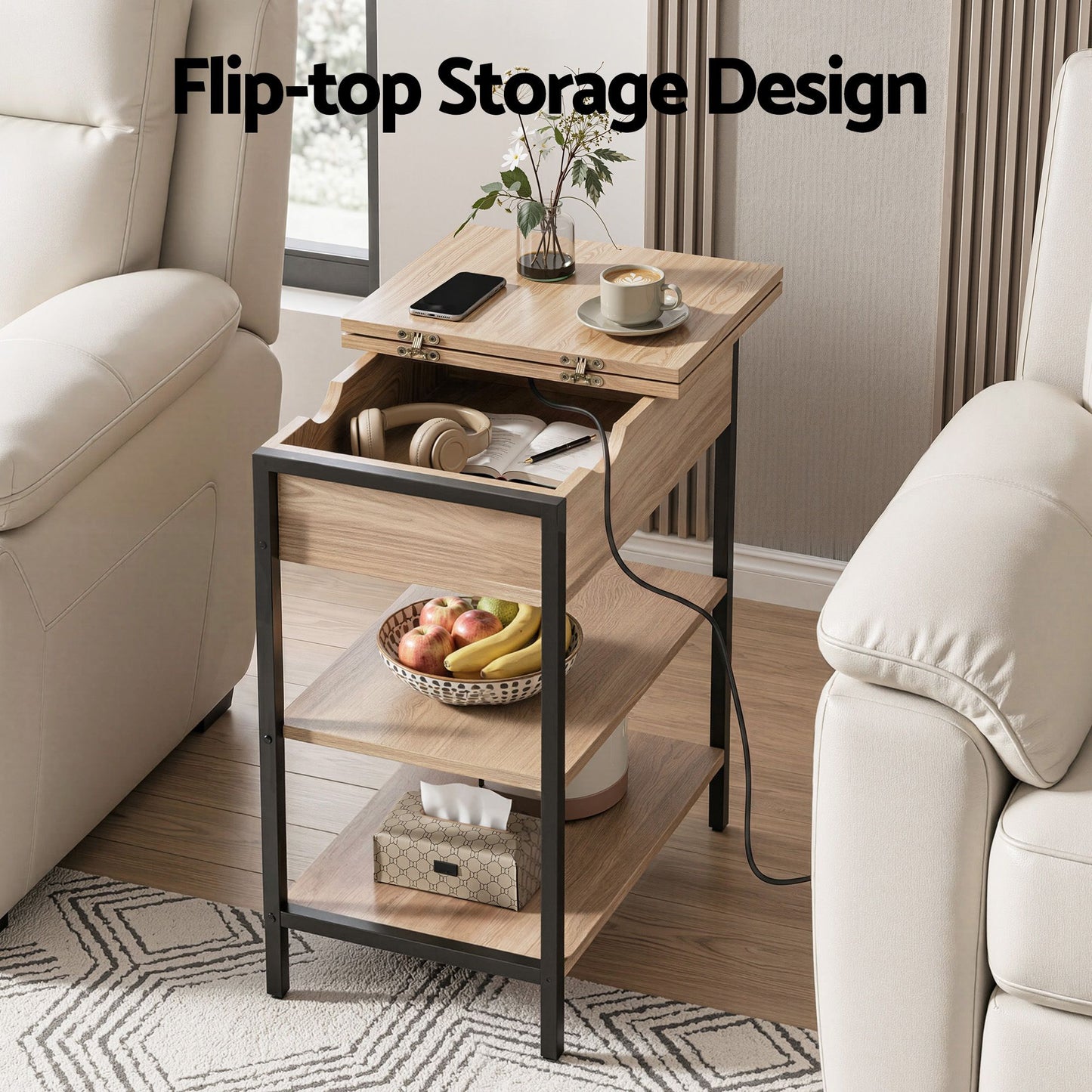 Artiss Flip-Top Coffee Table with Charging Station