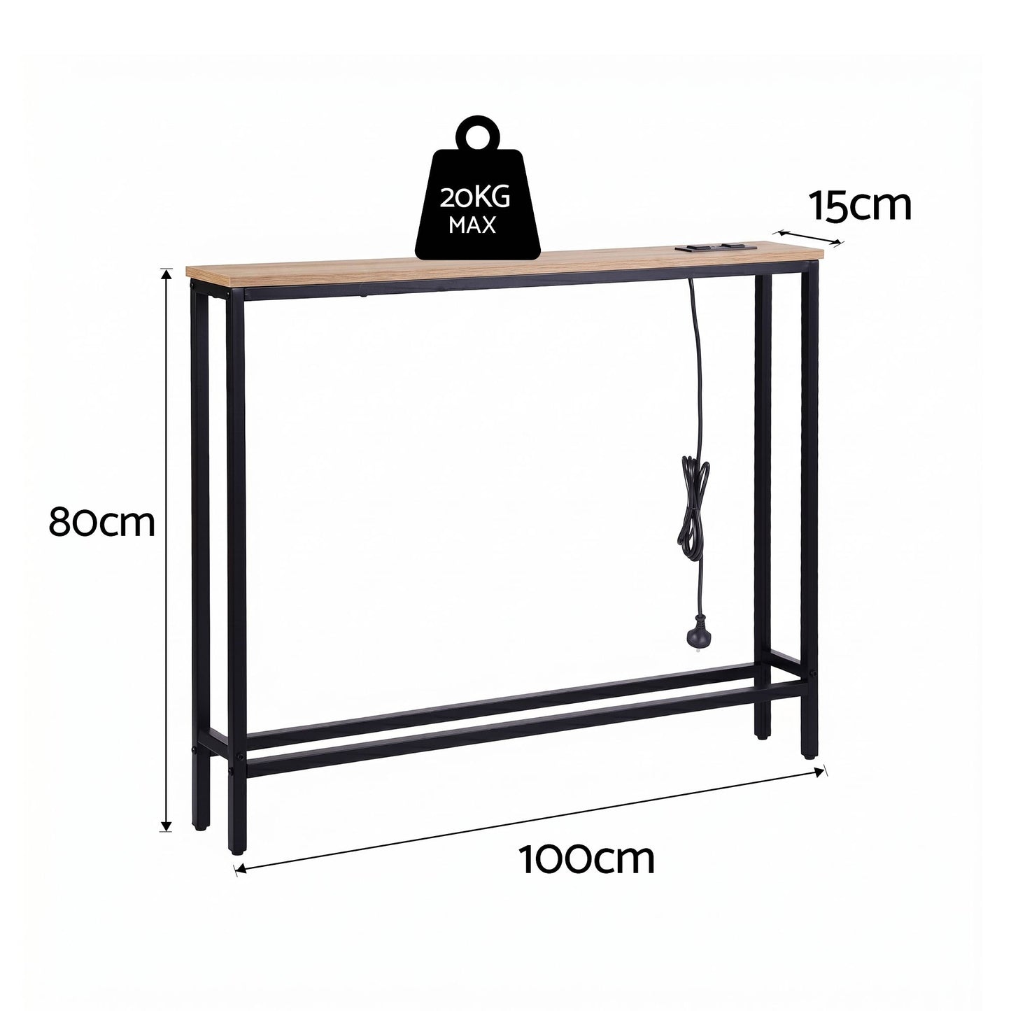 Artiss Entryway Console Table with Charging Station - Wood