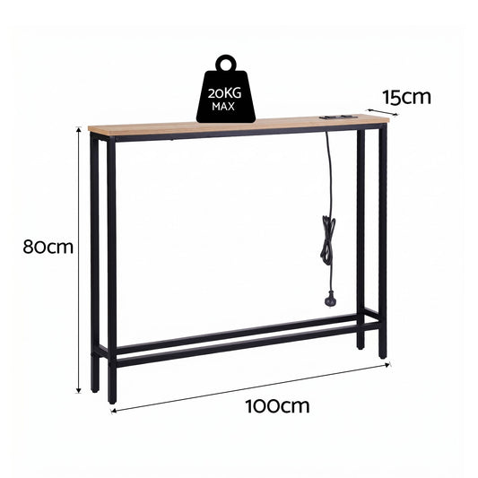 Artiss Entryway Console Table with Charging Station - Wood